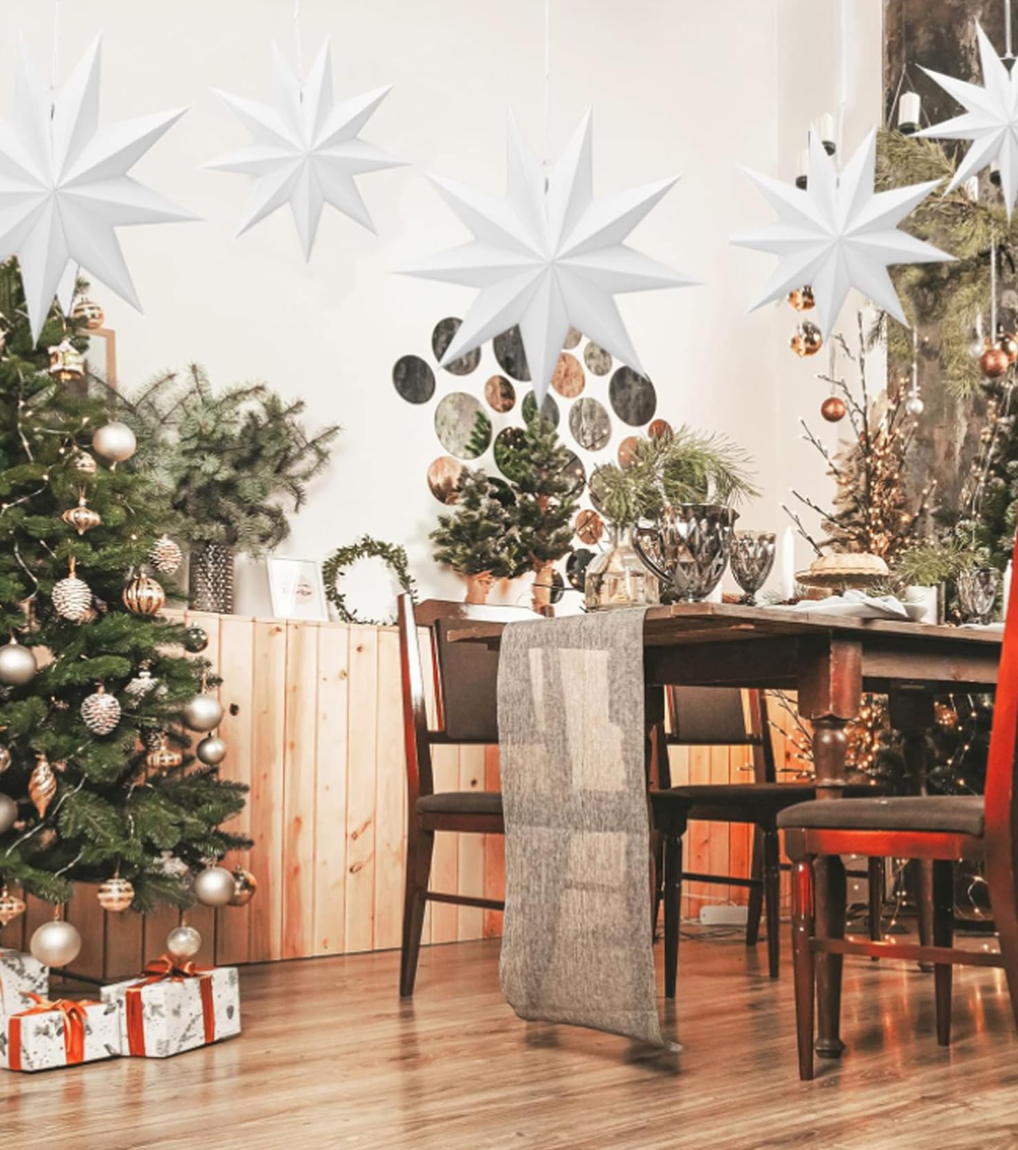 5 Étoiles En Papier De Noël Pliantes Blanches - Décoration Sapin Et Mariage - 3x 30cm + 2x 45cm - Poinsettia Élégant
