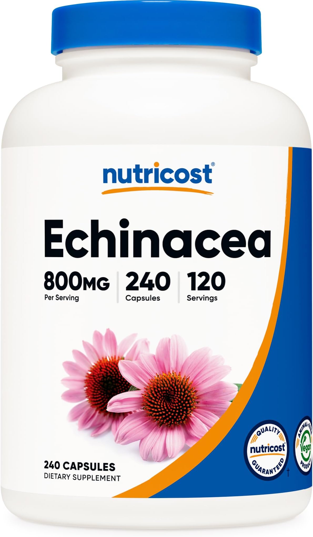 Echinacea 800mg, 240 Capsules - Vegetarian Caps, Non GMO, Gluten Free, 120 Servings