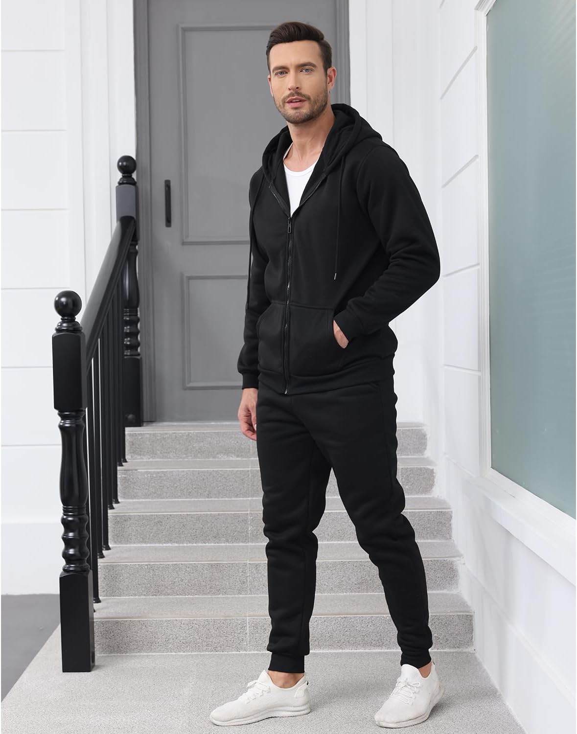 JIHUILAI Mens Tracksuit, Track Jackets and Pants 2 Piece Outfit Mens Hoodie Sweatsuit Full-Zip Fleece Jogger Set, S-3XL - Image 3