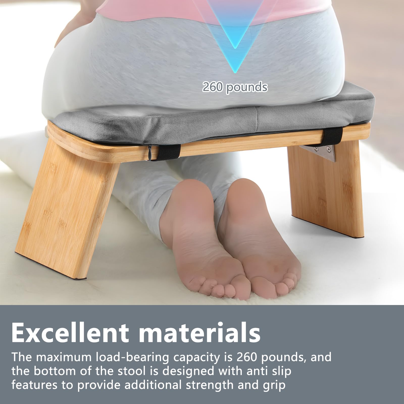 Banc de méditation pliable - 43 x 19 x 17 cm - Avec coussin d'assise - Sac de rangement - Tabouret de yoga inclinable à 5° - Antidérapant - Pour méditation, yoga, prière, méditation, thé, tabouret de