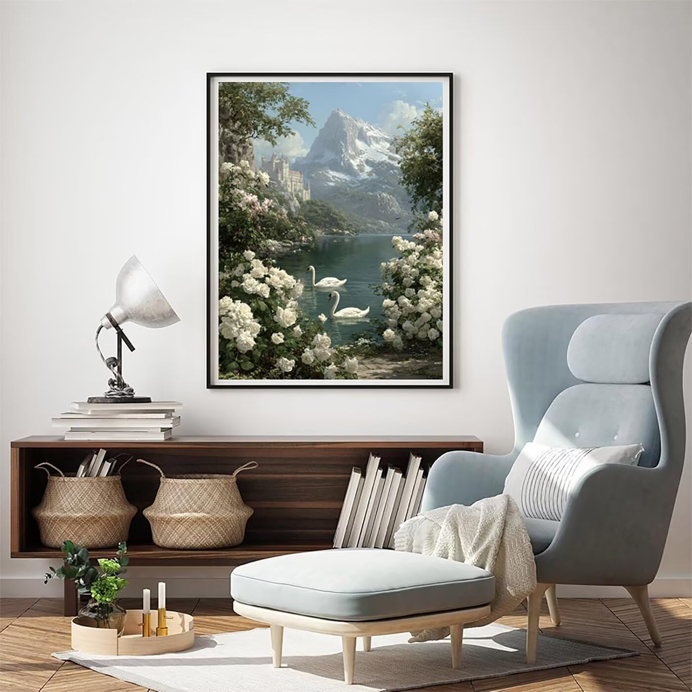 Natürliche Landschaft Blume Malen Nach Zahlen Erwachsene, Paint by Numbers Adult Set, Heimwerk Malen Nach Zahlen Kinder Mit Rahmen, Pinsel und 36 Acrylfarbe Als für Deko Wohnzimmer 60 x 80 cm BJHDK9