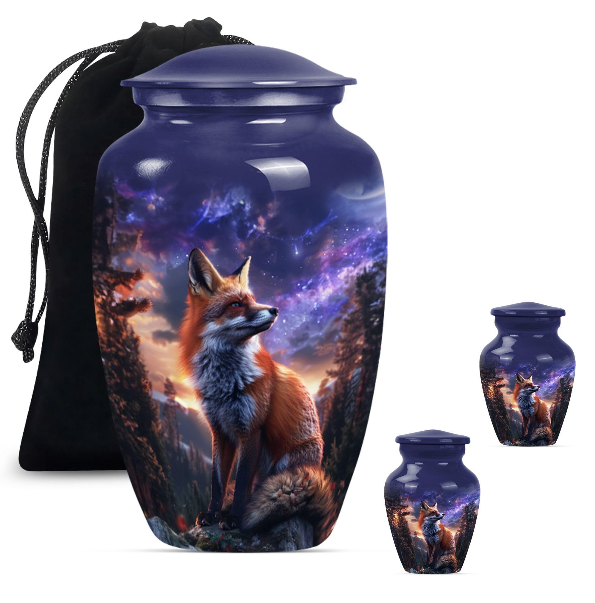 YATHABHISA Forest Guardian - Urn Human - Metal Urn - Combo Of 1 Large Urn With Velvet Bag And 2 Small - Memorial Urns For Human Ashes - Decorative Urn - Unique Urns For Human Ashes - Adult Funeral Urn