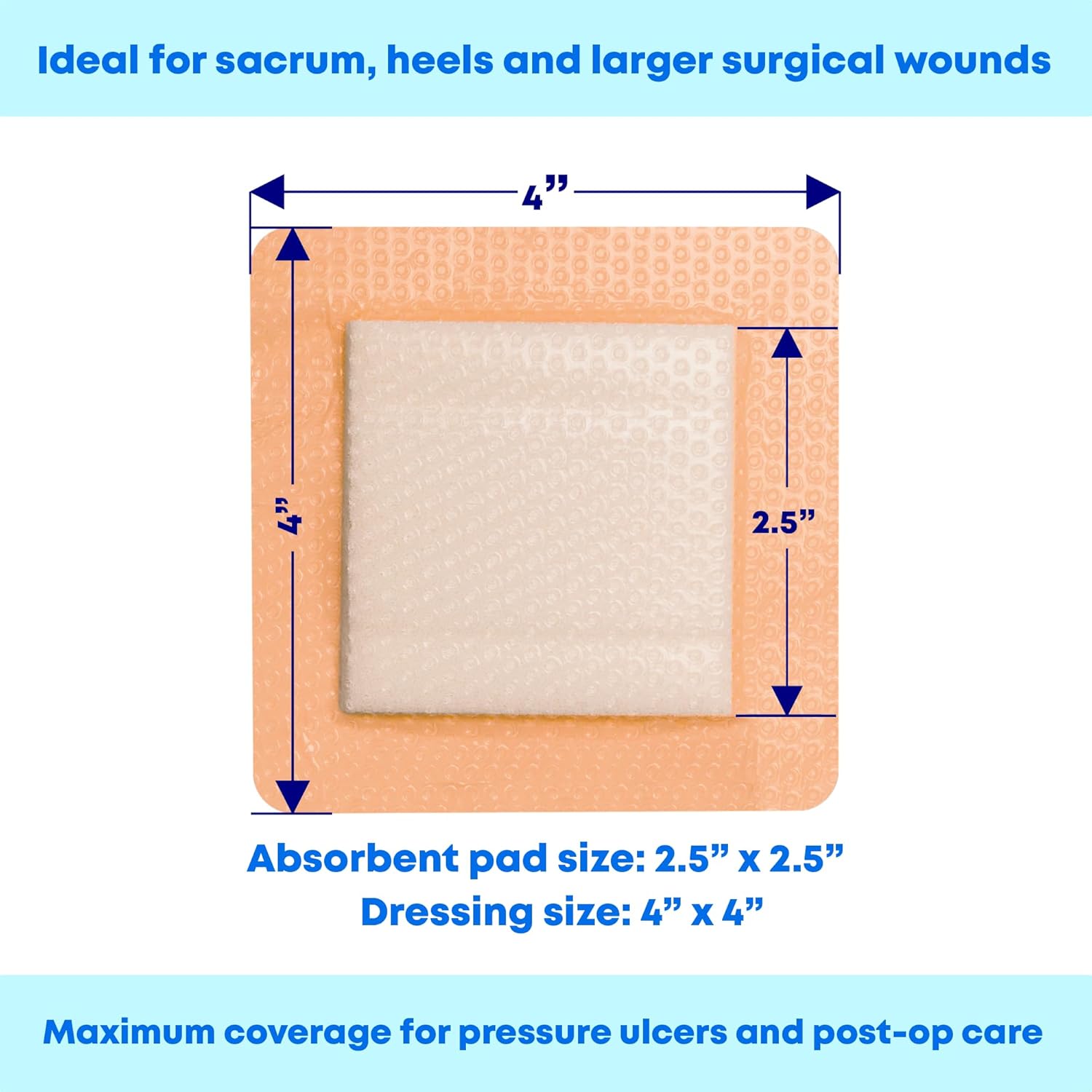 Areza Medical - Silicone Foam with Super-Absorbent Layer - Wound Dressing - Waterproof - with Silicone Adhesive Border - Sterile - 4" x 4" - 20 PCS per Box