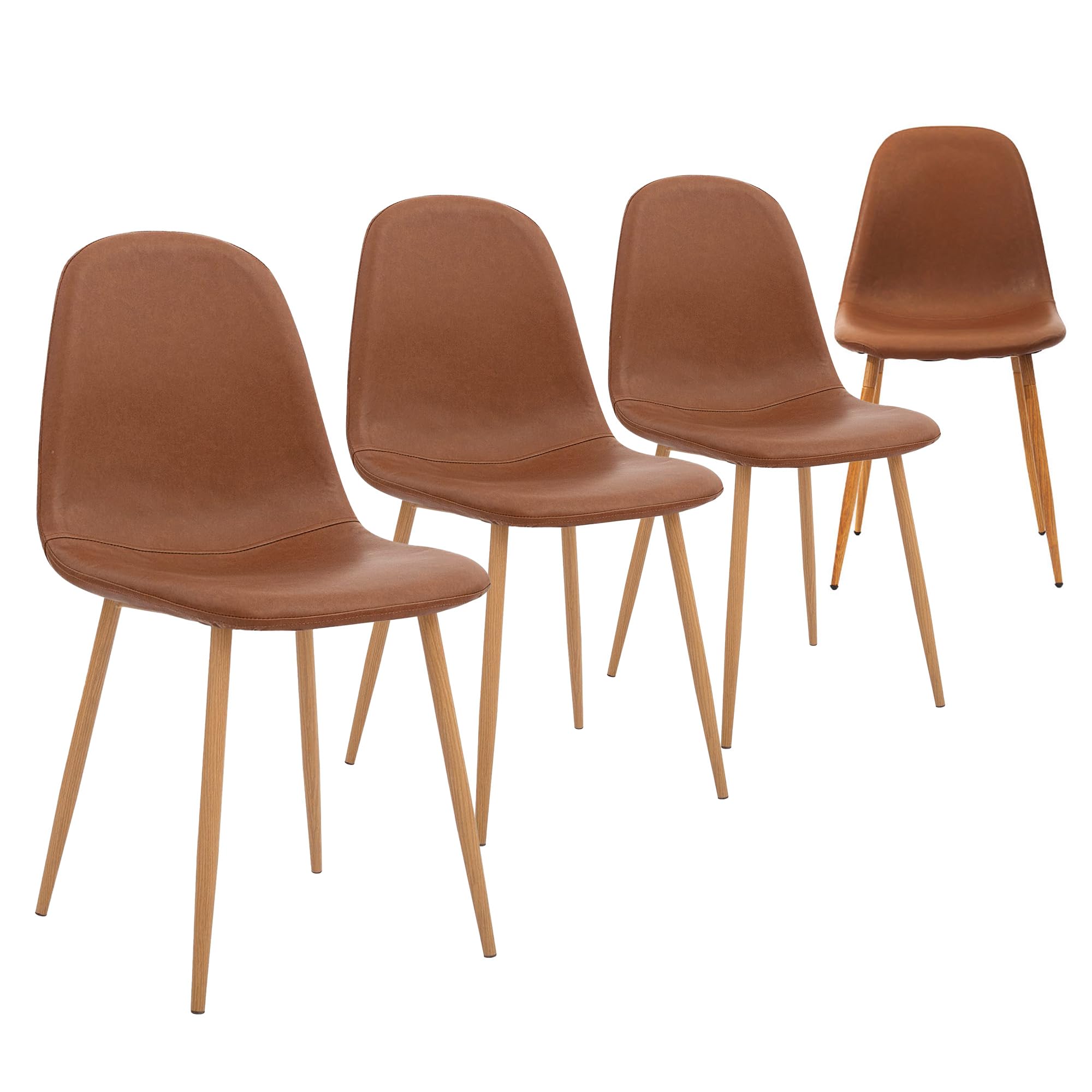 CangLong Juego de 4, Estilo Nórdico Vintage de Cuero Sintético con Patas de Metal, Sillas de Comedor para la Cocina, Sillones para el Salón, Color Marrón, Unidades