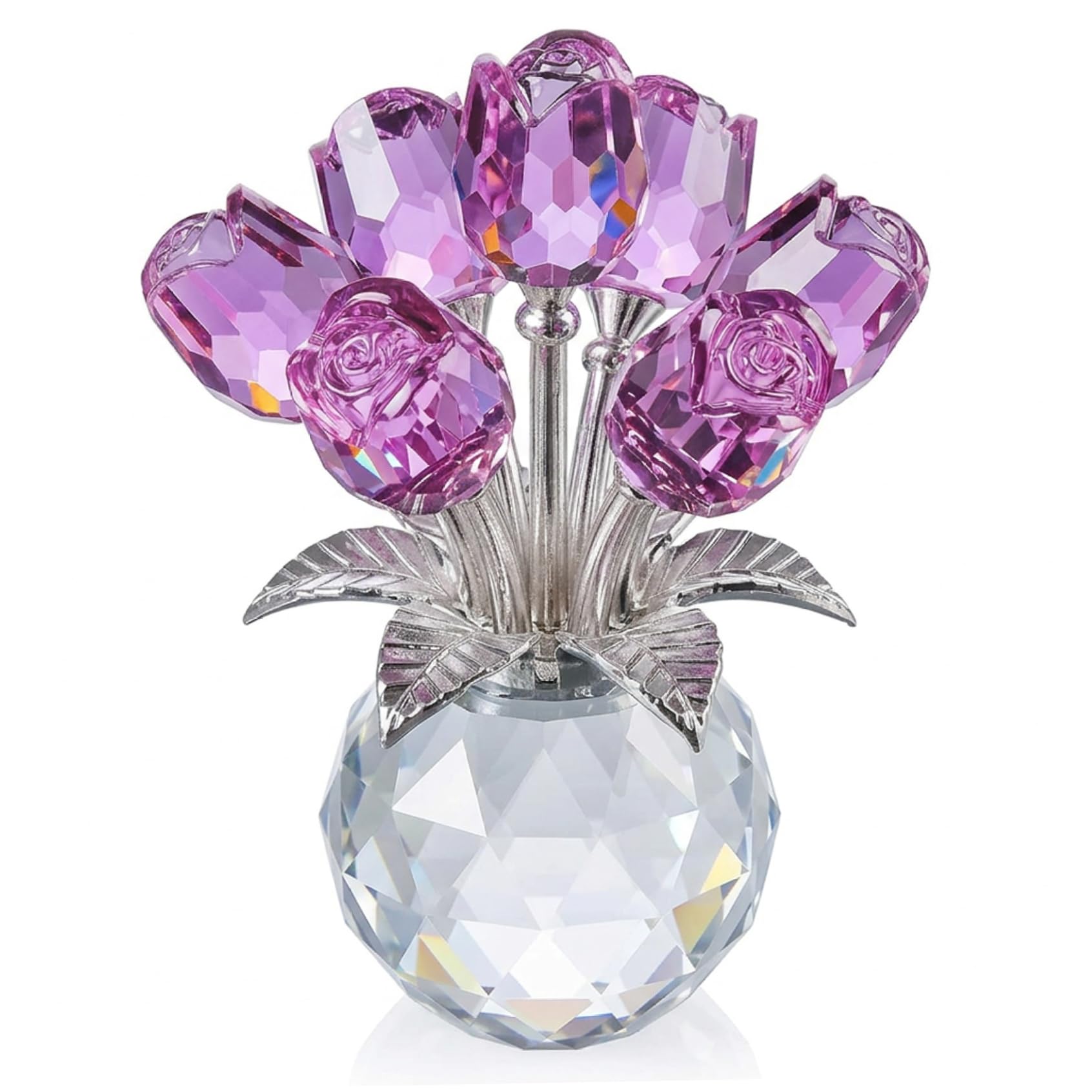 Rosas de cristal moradas en florero para decoración de salón