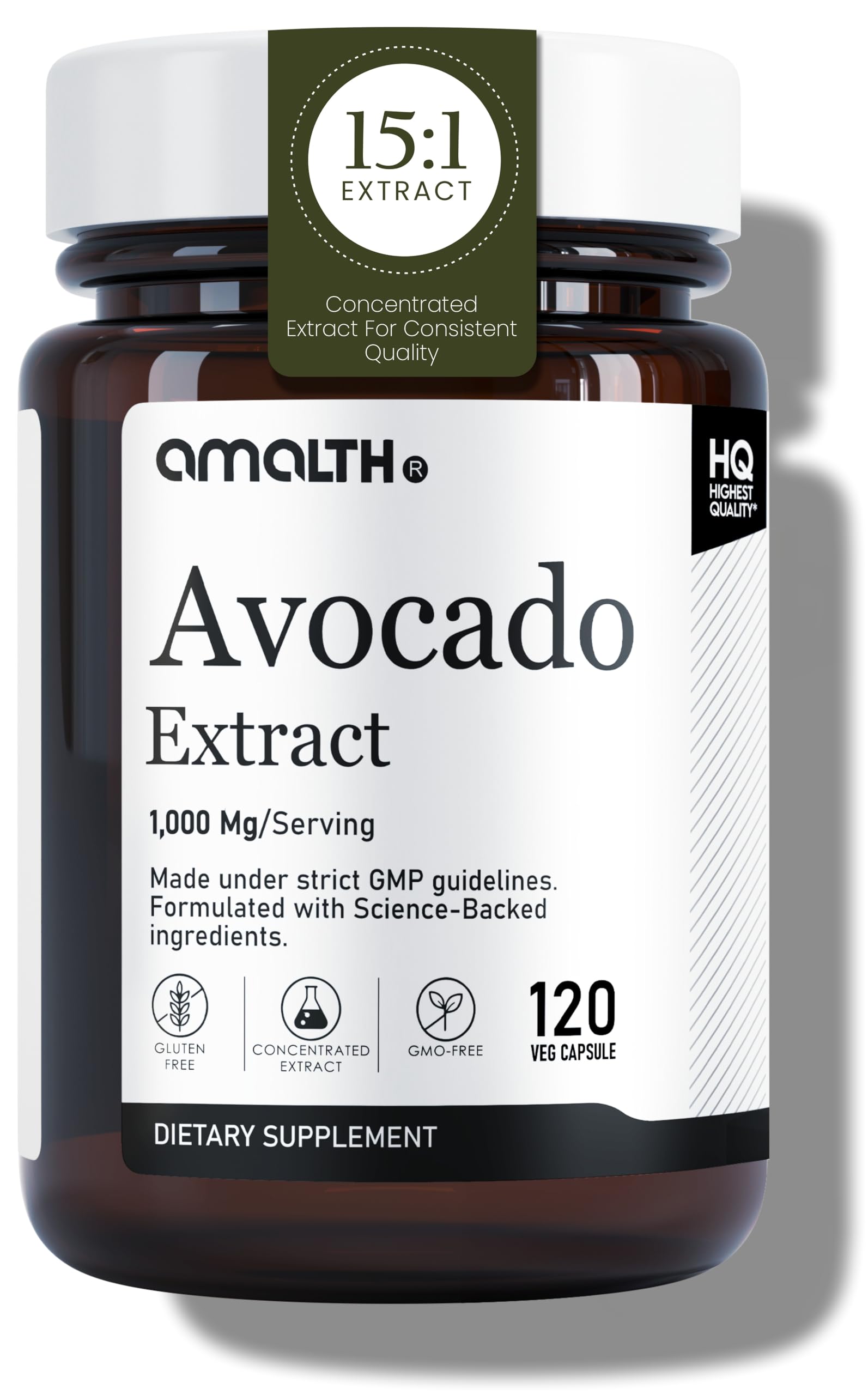 AMALTH Avocado Supplement Fruit Extract 15:1, 1000mg Maximum Strength ASU for Joints Health and Support Digestion |120 Capsules | Non-GMO, Gluten Free