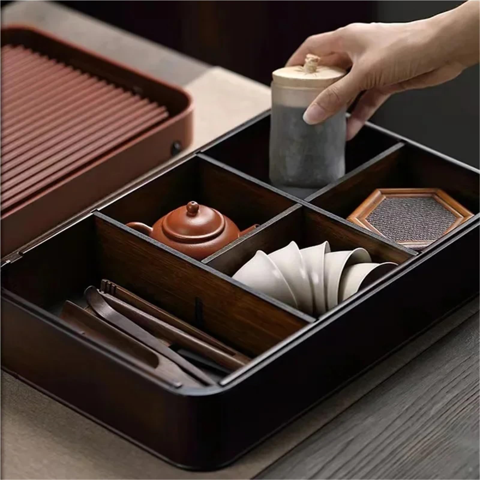 Bandeja China para té Kungfu, Bandeja de té de bambú Gongfu con Varios tamaños de cajón de Drenaje y Almacenamiento
