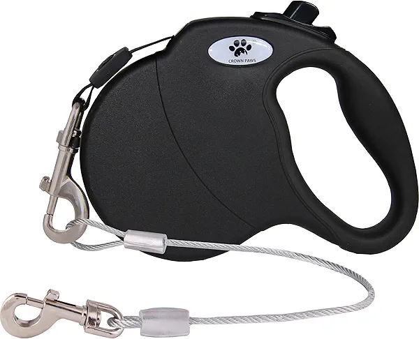 CROWN PAWS 16ft Retractable Dog Leash for Large Breed Dogs up to 110 lbs with a Detachable Chew Proof Extender Wire Ropes (Black L)