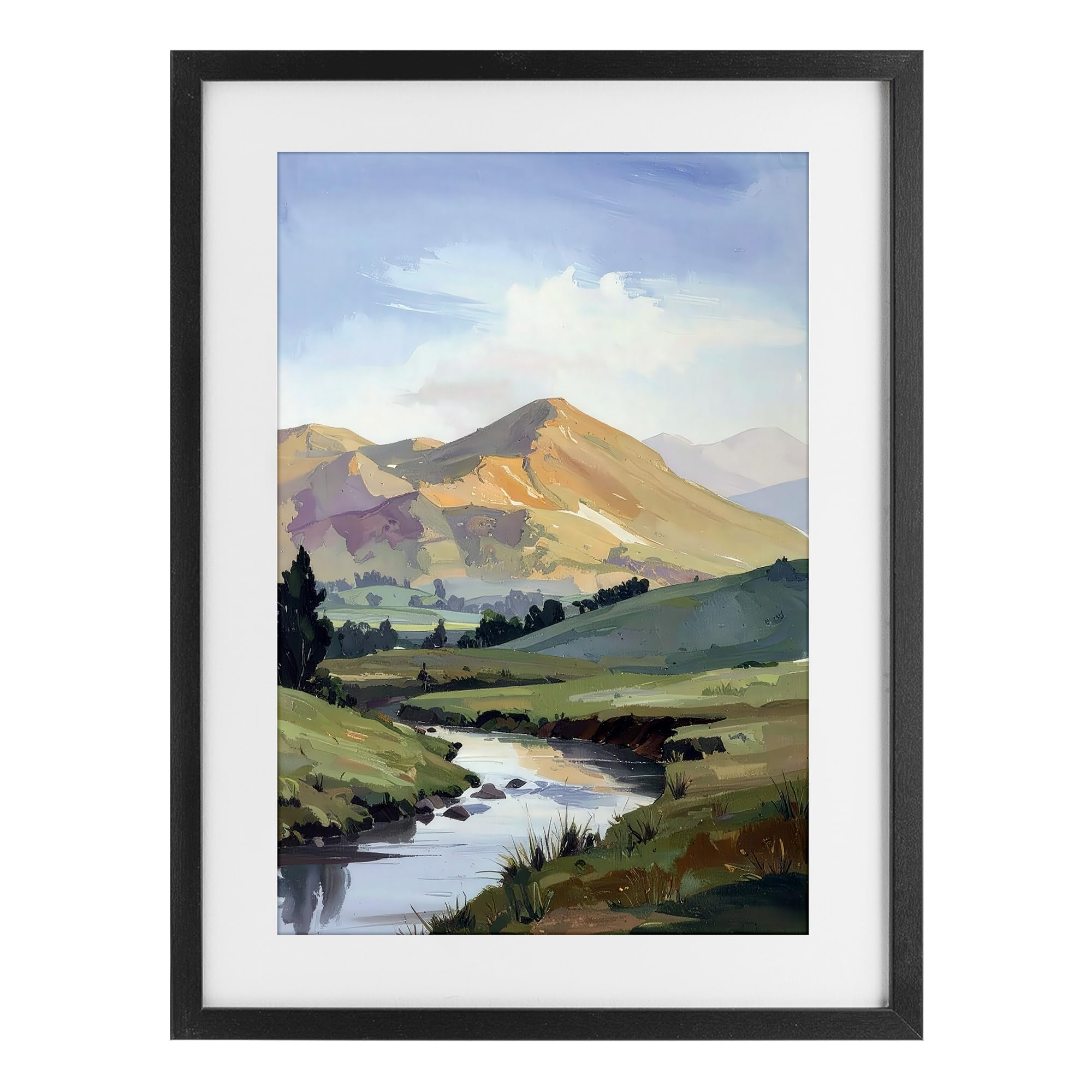 Valley Landscape River Panorama, 17 x 23 Inch Framed Print Under Glass