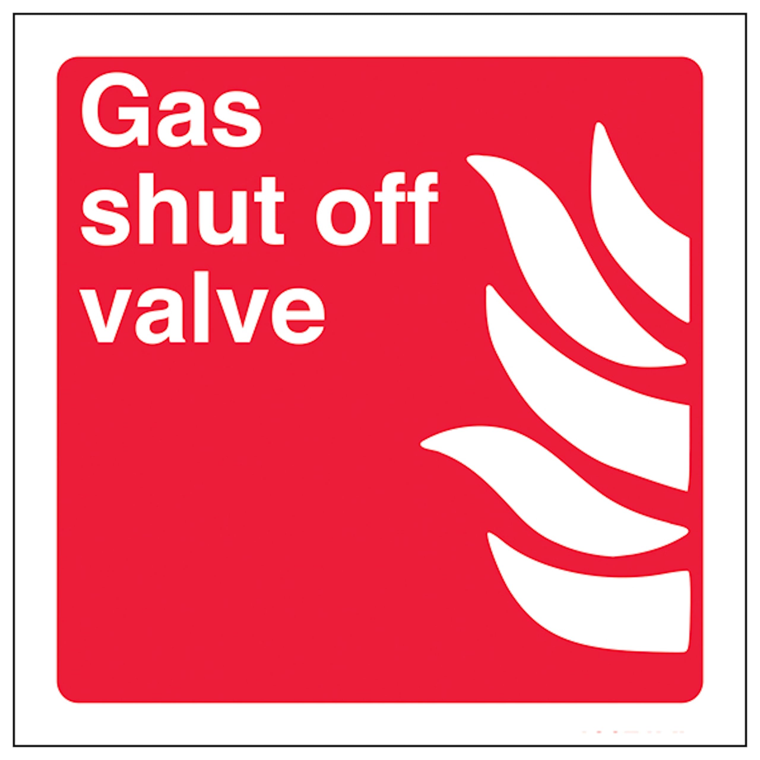 V Safety Gas Shut Off Valve - Square 200 x 200 mm - 2mm Super-Tough Rigid Plastic Safety Sign