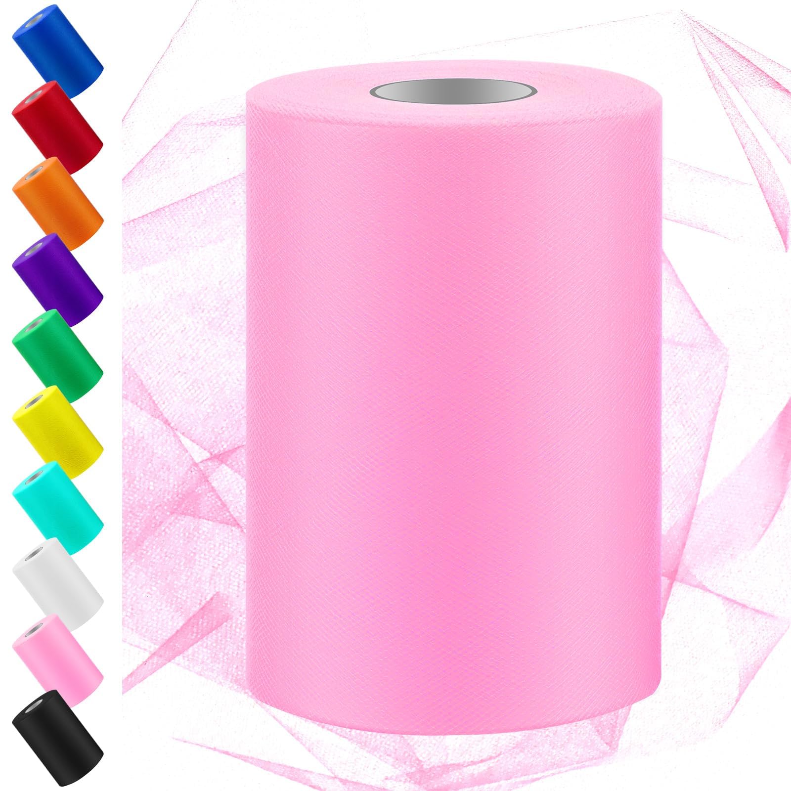 Swpeet 6 Zoll durch 100 Yards rosa Tüll Stoff Rolle, Stoff Spule Tüll Band, Netz Polyester Spule Ideal für DIY handgemachte Geburtstagsparty Hochzeit Dekorationen Weihnachten Handwerk Zubehör