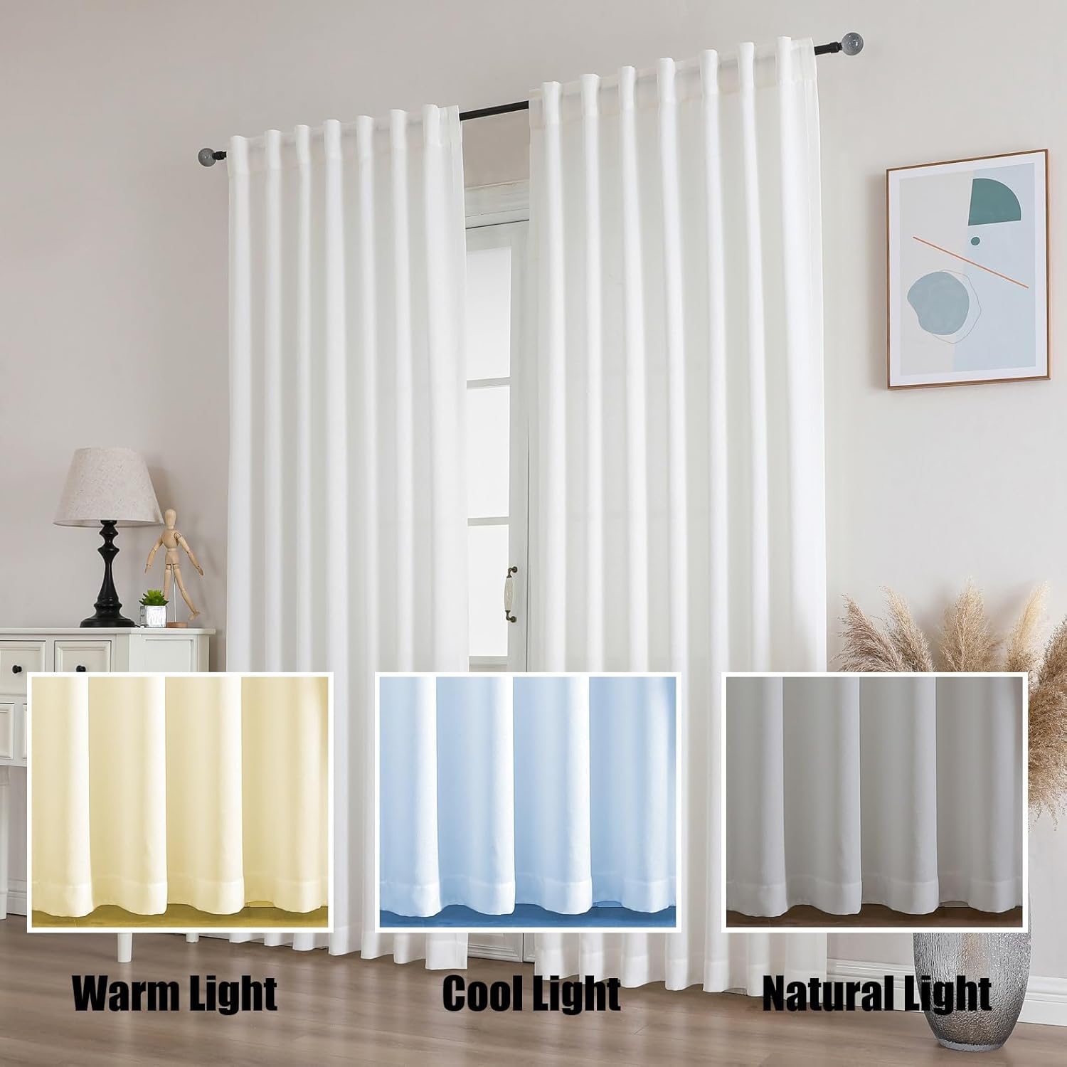 Flyfun Lightweight Linen Curtains 84 Inch Long 2 Panels - Semi Sheer, Light Filtering, Rod Pocket & Back Tab, Linen Curtains for Living Room, 52W x 84L