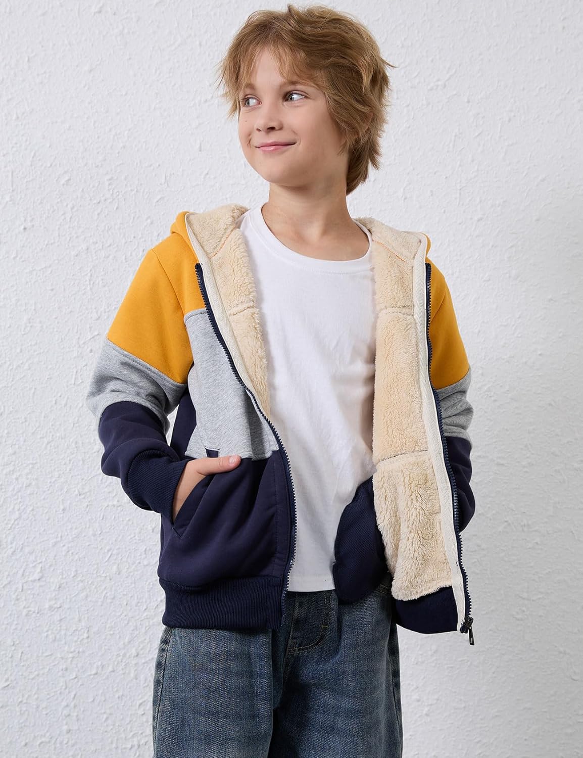 Gihuo Boy's Fleece Jacket Hoodie Sherpa Lined Jacket Zip Up Fleece Hooded Sweatshirt - Image 2
