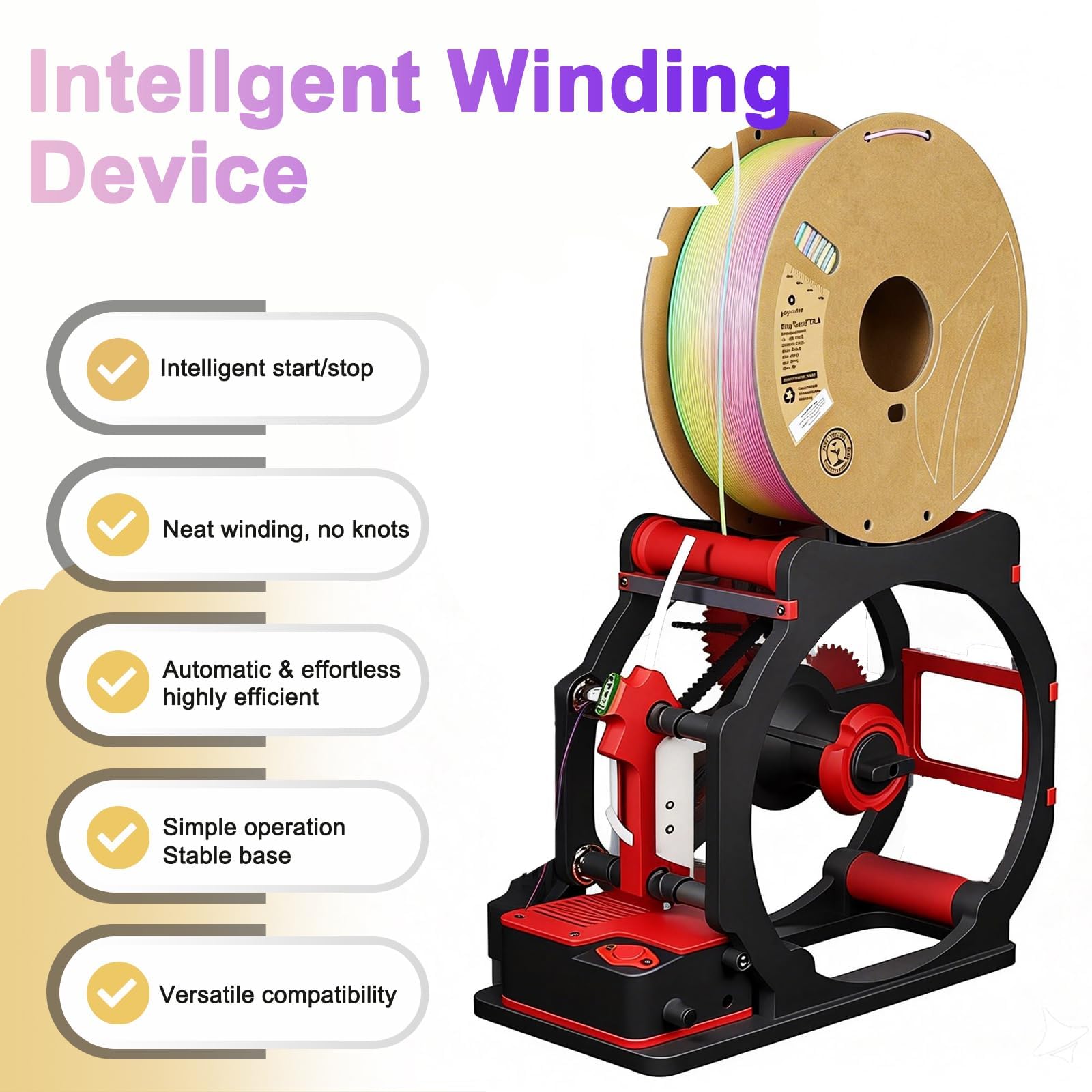 Rebobinador de filamento 3D y rebobinador automático, arranque y parada inteligente, sin enredos, para bobinas de 1 kg, esencial para entusiastas de la impresión 3D, suministros de soldadura y