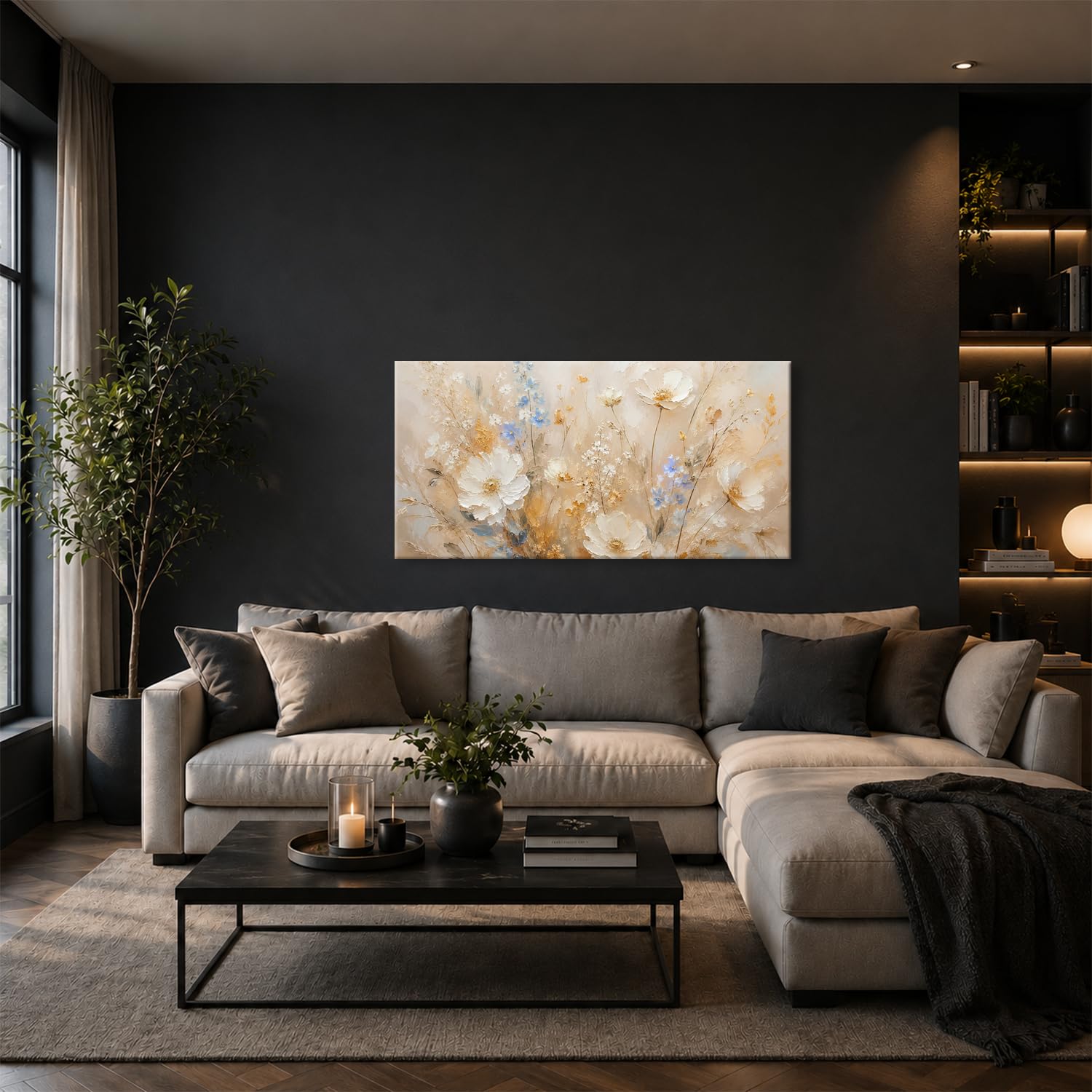 Leinwandbild Zarte weiße und blaue Blumenwiese 100x50cm Farbig