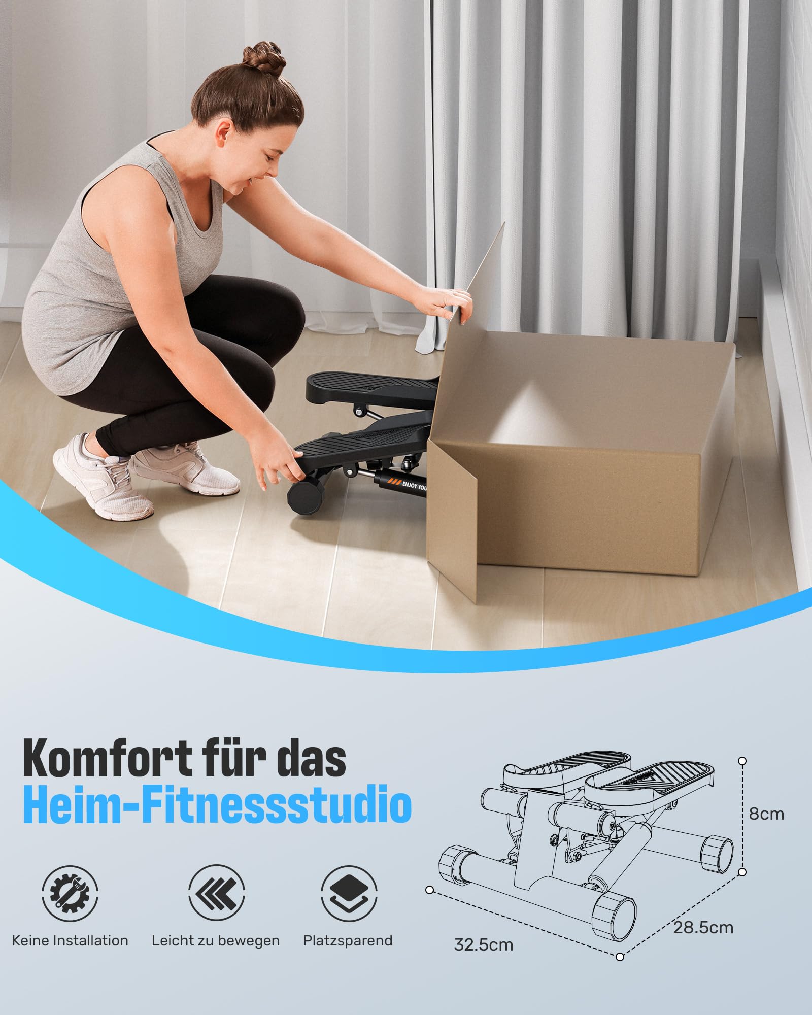Sportsroyals Exercise Stair Stepper für Zuhause Testsieger– Up-Down Swing Stepper mit Power Ropes for Bein/Arm/Butt Training, Home Office Fitness Exercise