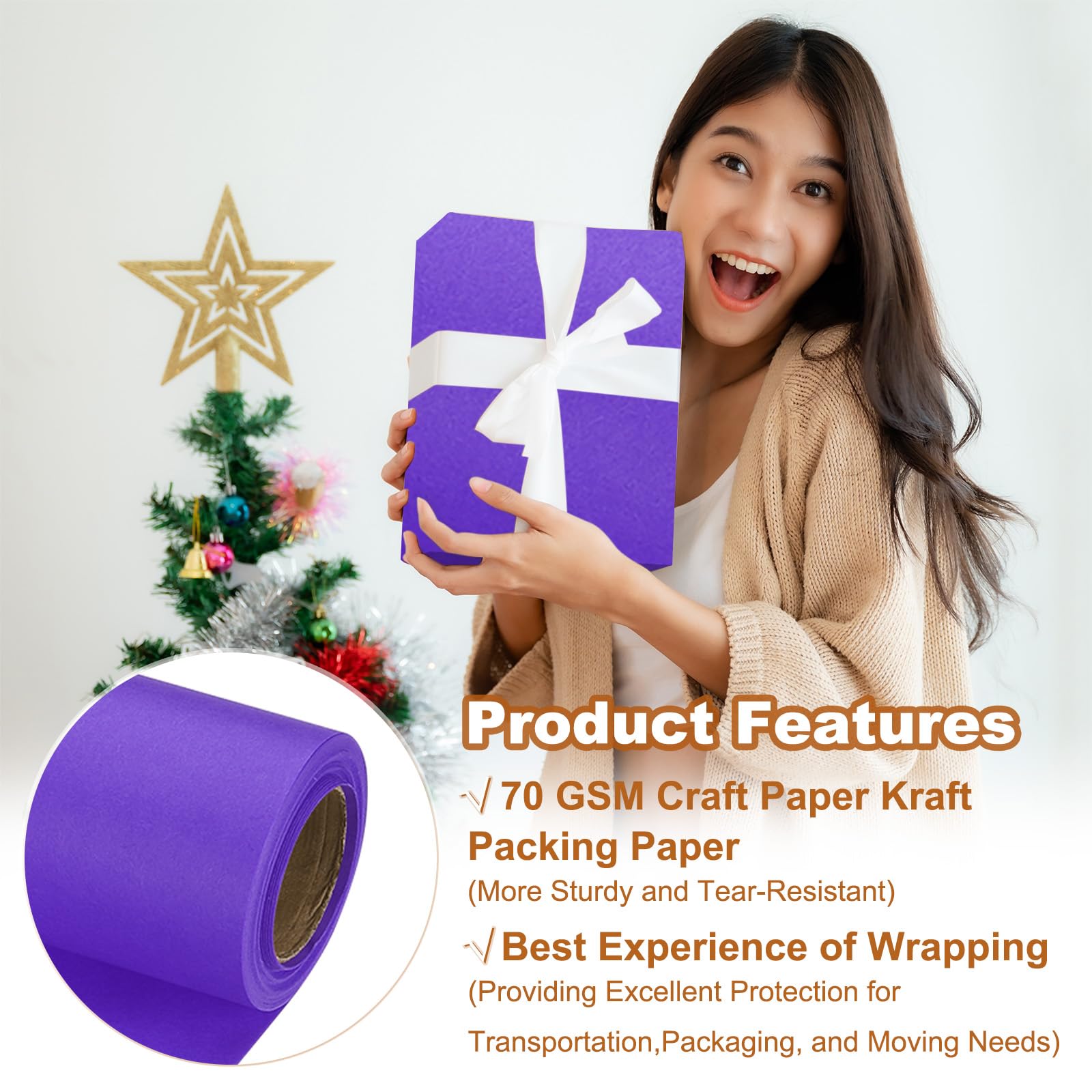 PATIKIL Wrapping Paper, 12" x 300"(25') 70 GSM Craft Paper Roll Kraft Packing Paper for Poster Bulletin Board Gift Wrapping - Image 3