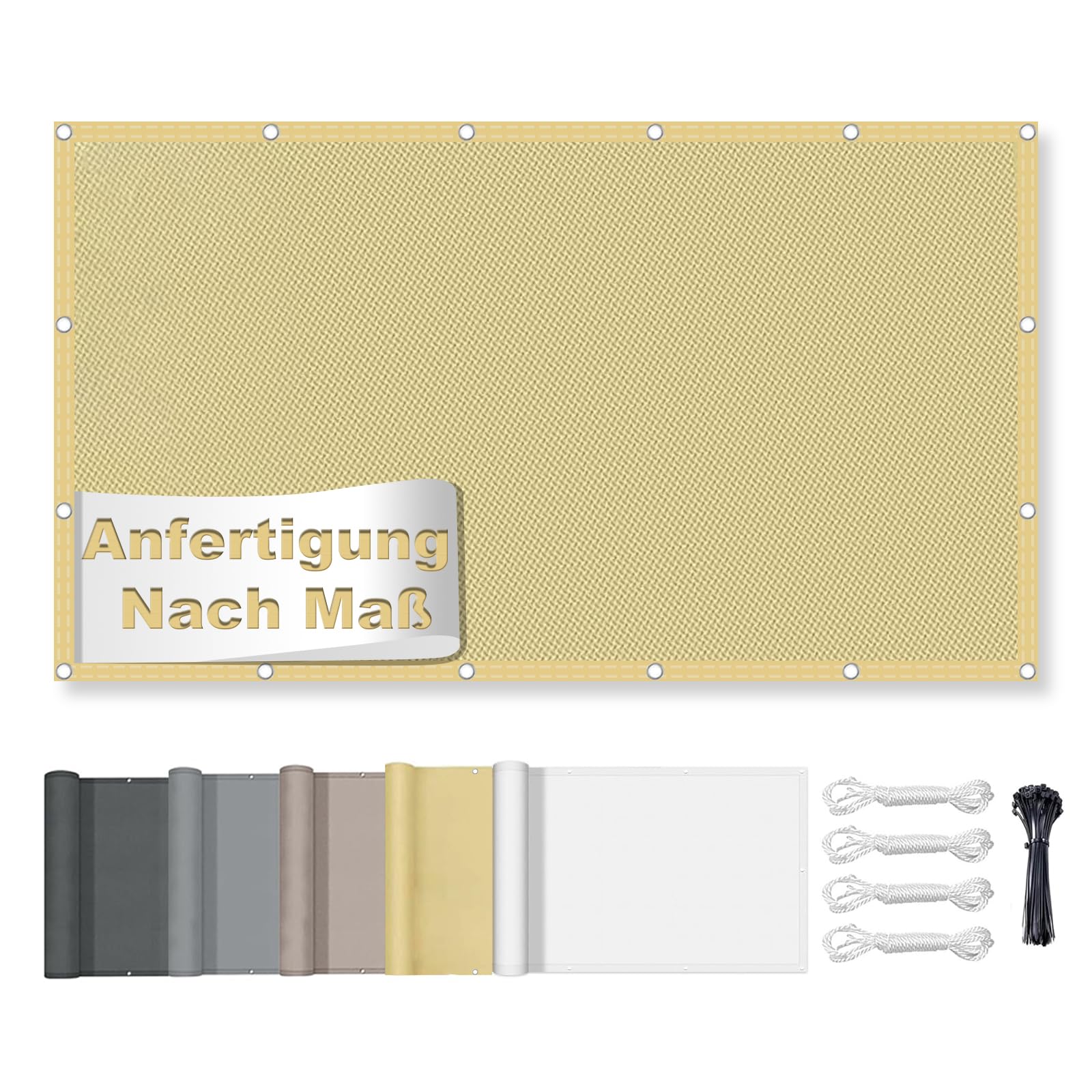 Sonnensegel Wasserdicht Rechteckig mit Ösen, Markisenstoff 95% UV Schutz, Sonnenschutz Markise Reißfest Wetterfest mit Seil, für Balkon Terrasse Garten, Sandfarben 2x3.5M