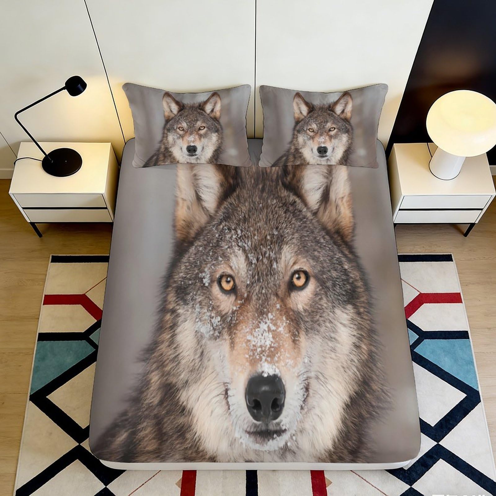 Pnayamiorkfel Style-3 3D Printed Wolf Snow Fitted Sheet Microfiber Soft Breathable Forest Animal Bed Cover For Bedroom Living Room Decor 90X200x25cm