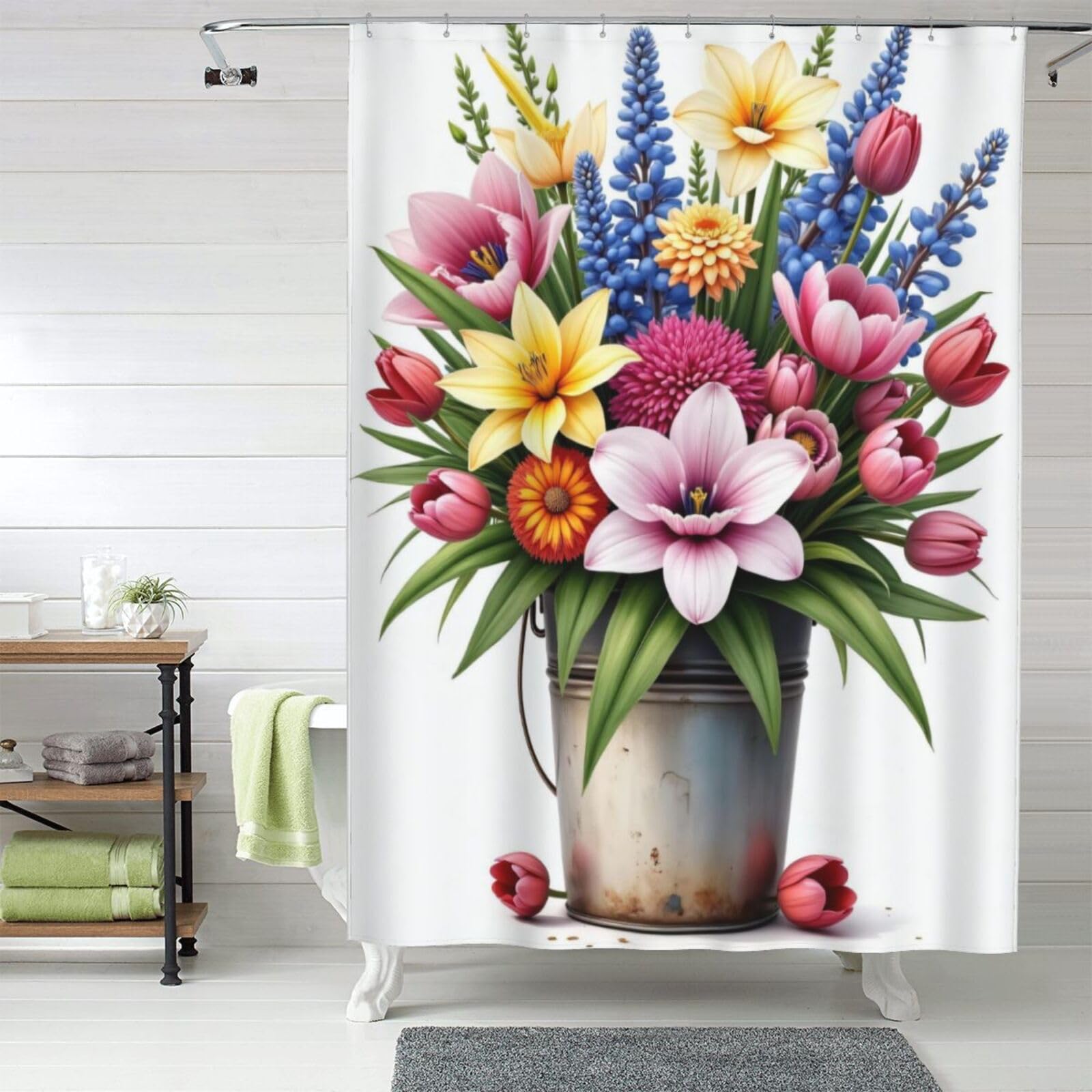 Rideaux de douche en tissu motif floral coloré 152x188 cm doublure opaque