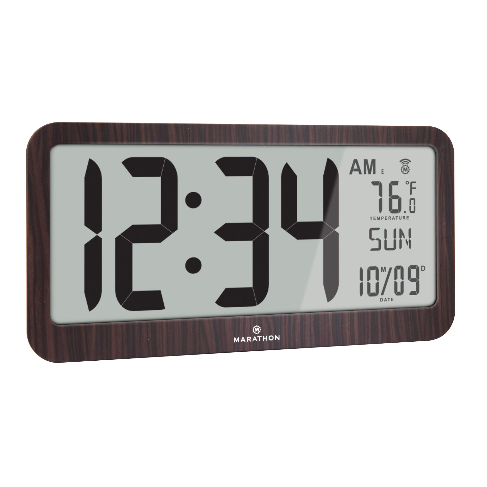MARATHON Slim Jumbo Panoramic Atomic Wall Clock with Date and Indoor Temperature. Commercial