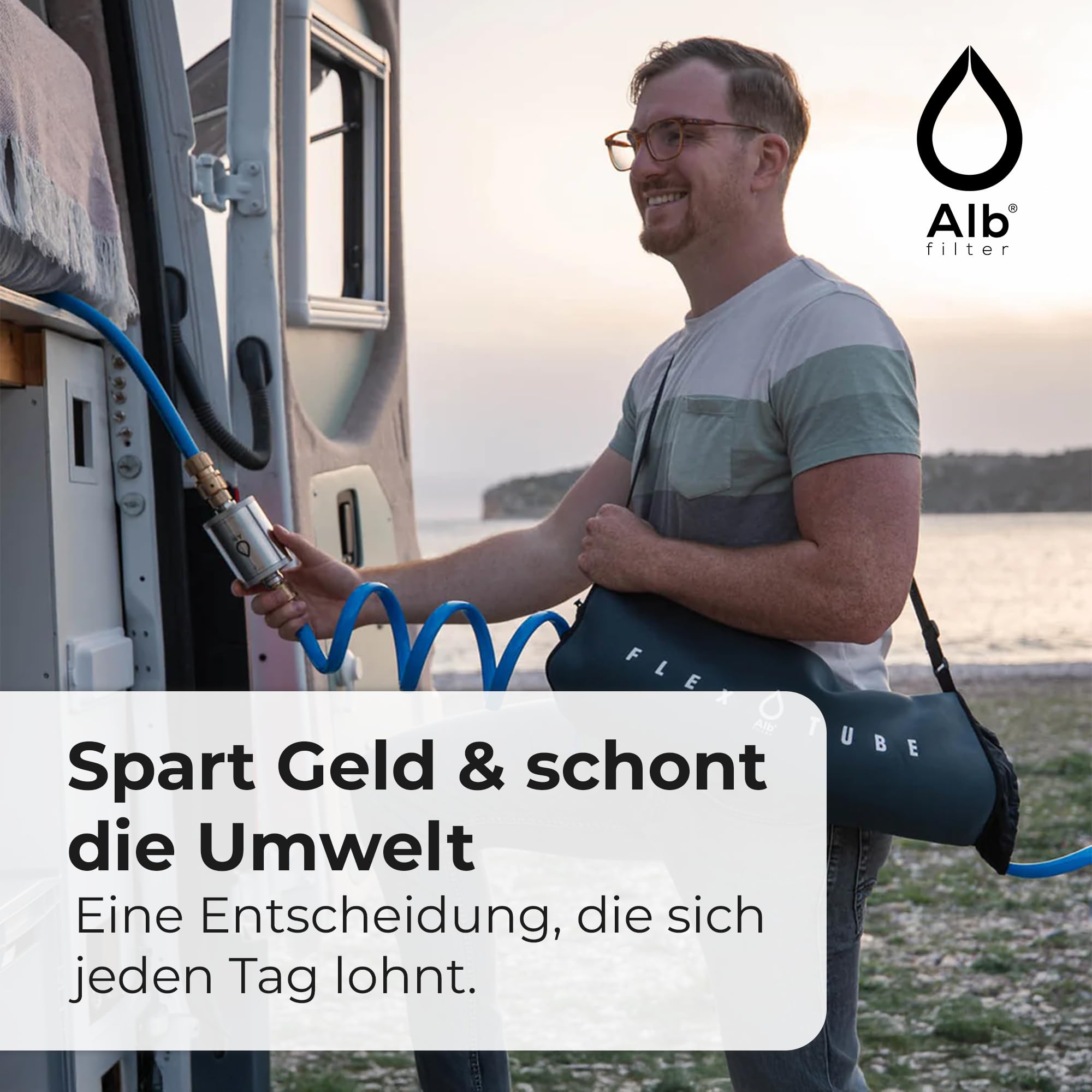 Alb Filter MOBIL Nano Trinkwasserfilter Blau – Wasserfilter Trinkwasser für Wohnmobil & Camping – Der Wasserfilter filtert Keime, Bakterien & Schadstoffe aus dem Trinkwasser – Made in Germany