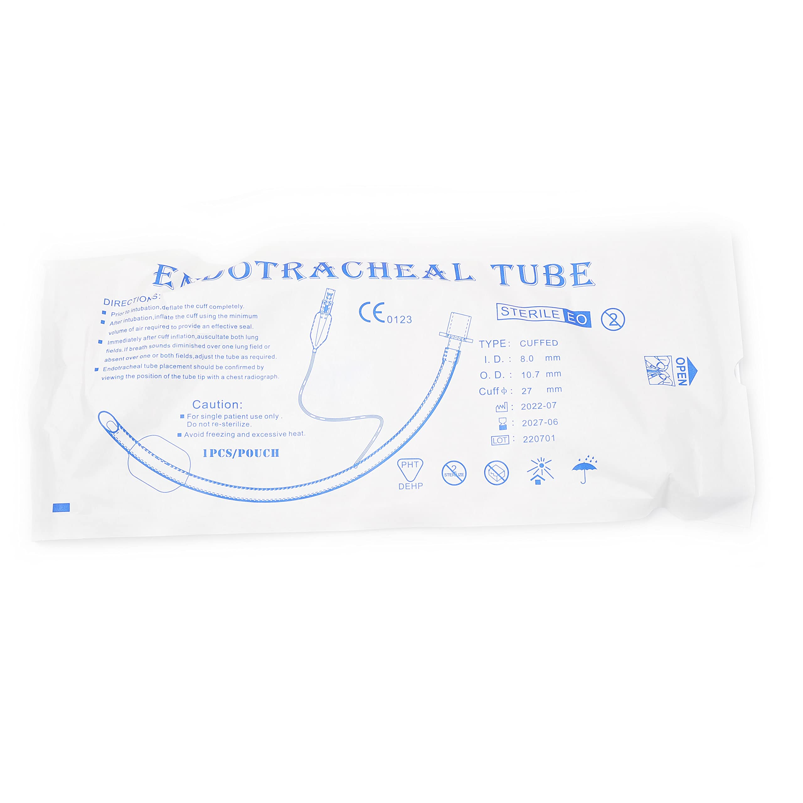 Caphstion Endotracheal Intubation Tubes with Cuff Oxygen Catheter for Pet Animals Veterinary Equipment(8.0MM, 5PCS)