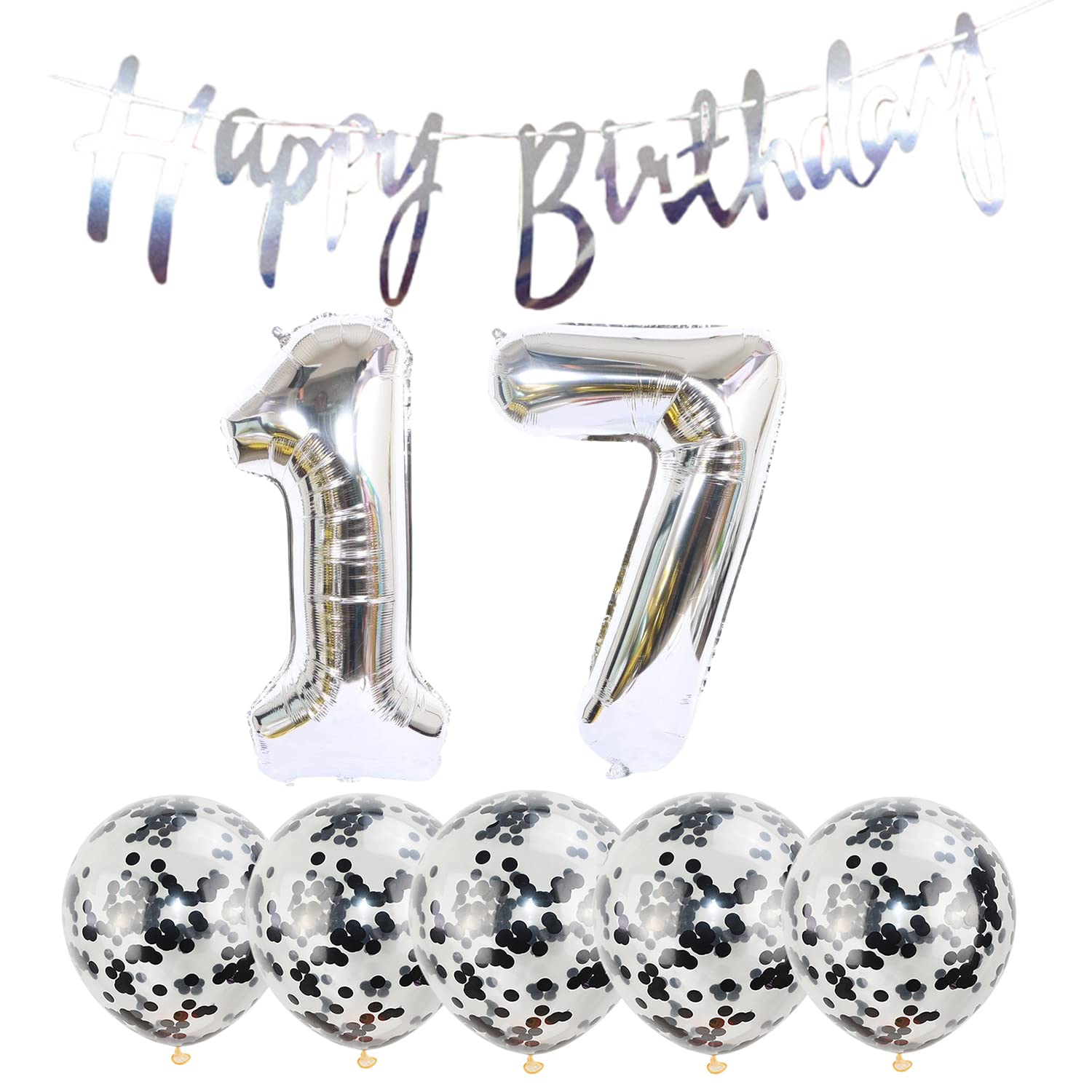 Chaungfu 17th Birthday Decoration Happy Birthday Banner Balloons 17 Years Old Birthday Supplies Helium Balloons Number 17 Balloons Latex Balloon Foil