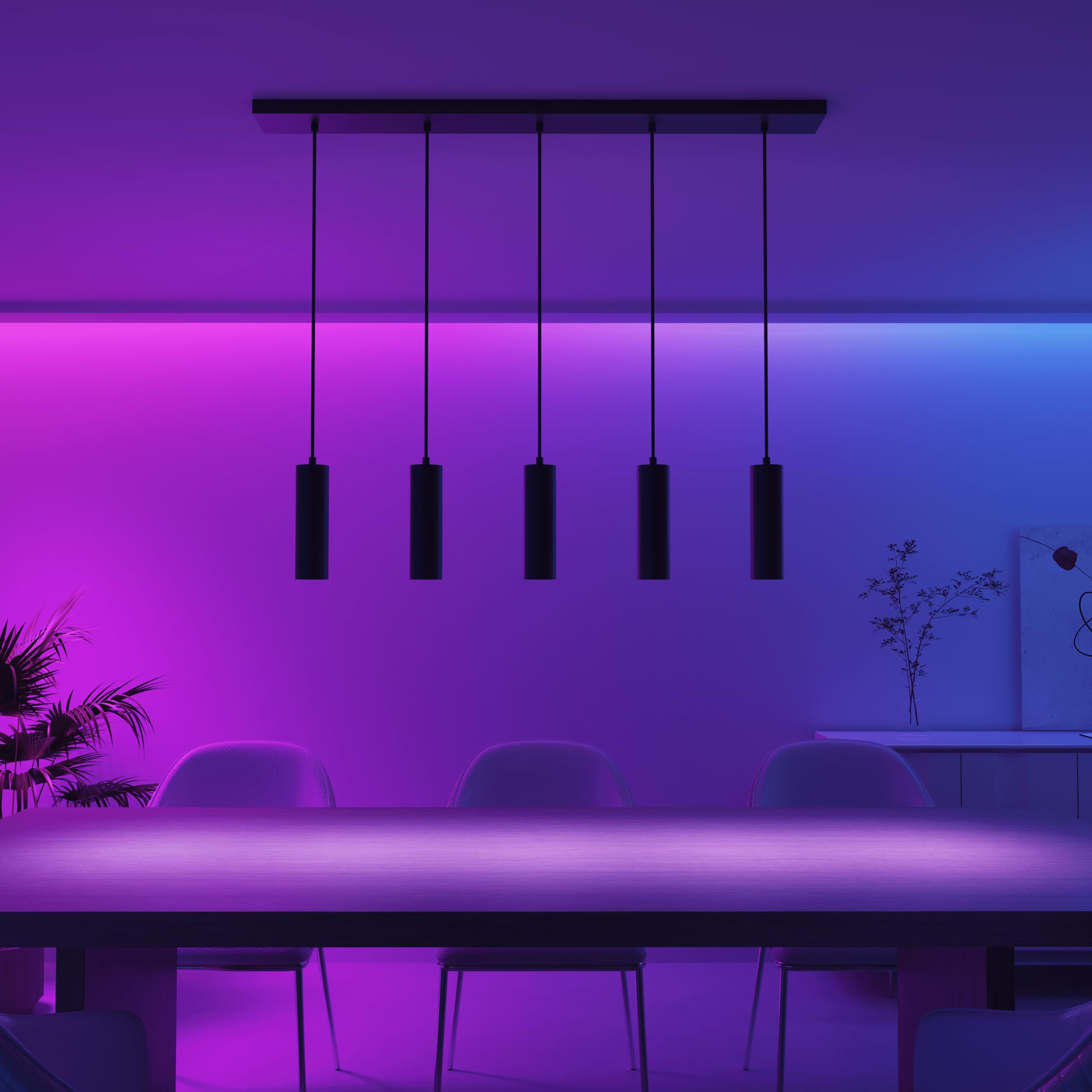 CALEX Smart LED Pendelleuchte, GU10, 5-flammig, höhenverstellbar, RGB-Farben & kalt- bis warmweiß Licht, dimmbar, WLAN App- & Sprachsteuerung, Matt Schwarz
