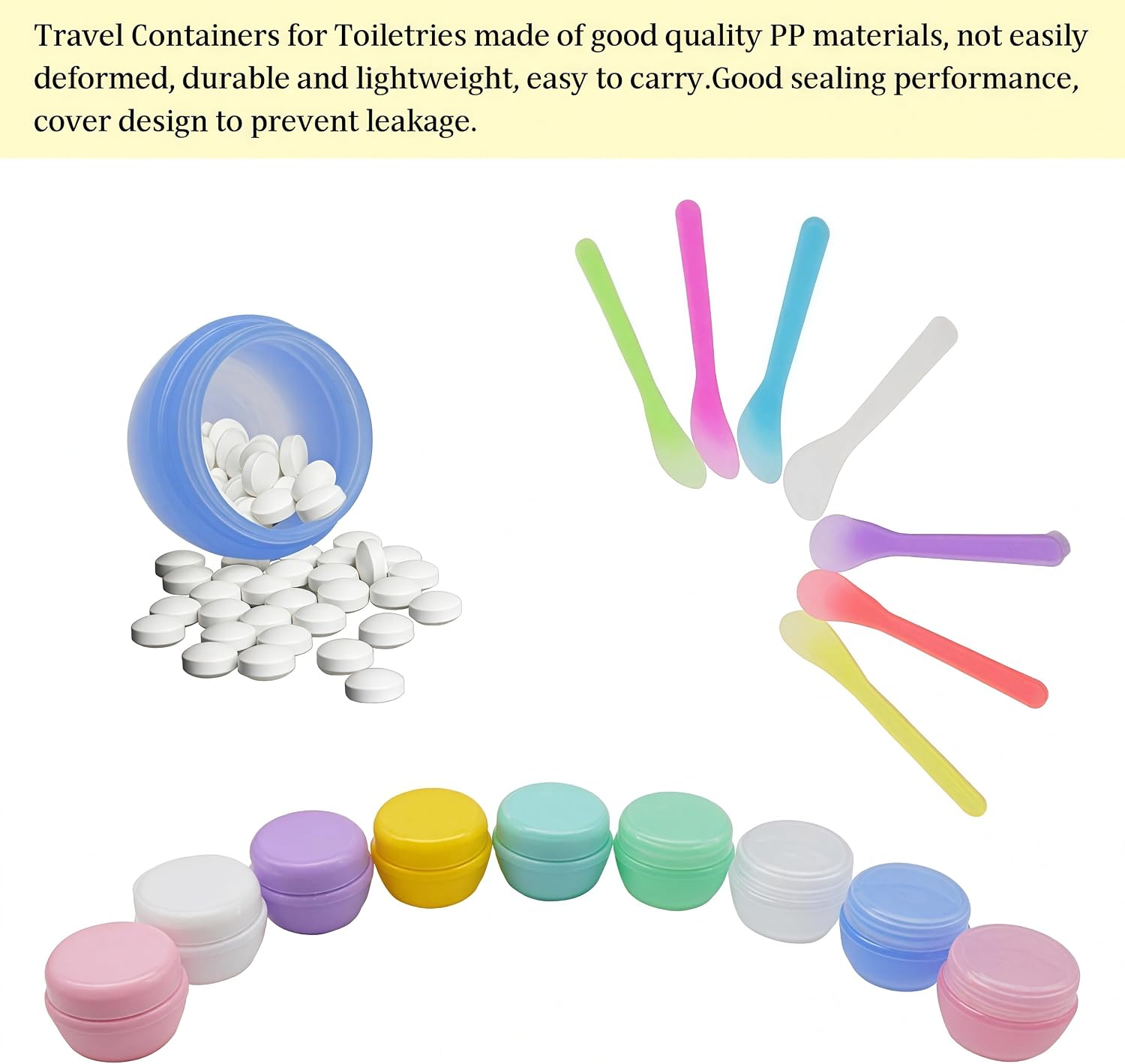 9 Pieces Colorful Travel Accessories Bottlesfor Toiletries 30g Gram Size Cosmetic Jars with Lids,Small Plastic Travel Jars, Plastic Cosmetic Makeup Jars with 7 Pieces Mini Spatulas （MFZG/30g） image 5