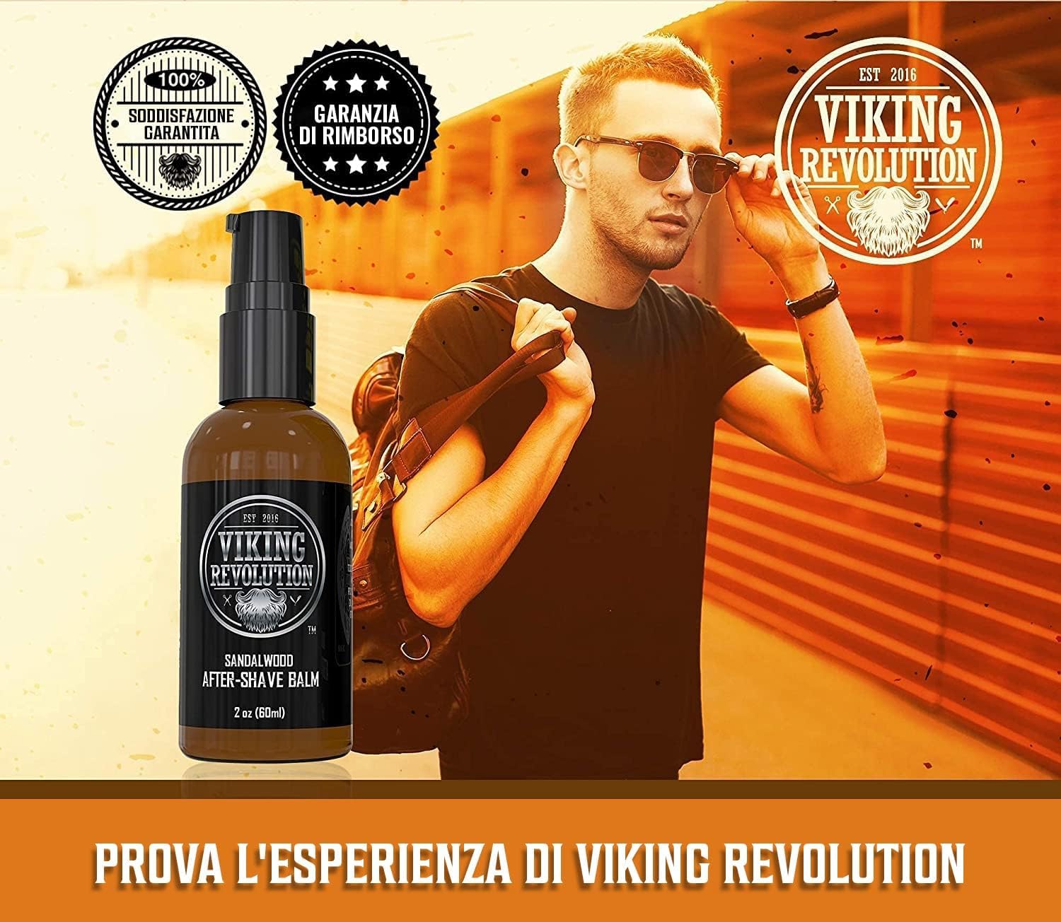 Viking Revolution - Crema Dopobarba Uomo Di Lusso - Lenisce e Idrata il Viso Post-Rasatura - Elimina il Bruciore e le Irritazioni per una Pelle Setosa - Fragranza al Sandalo - 60ml