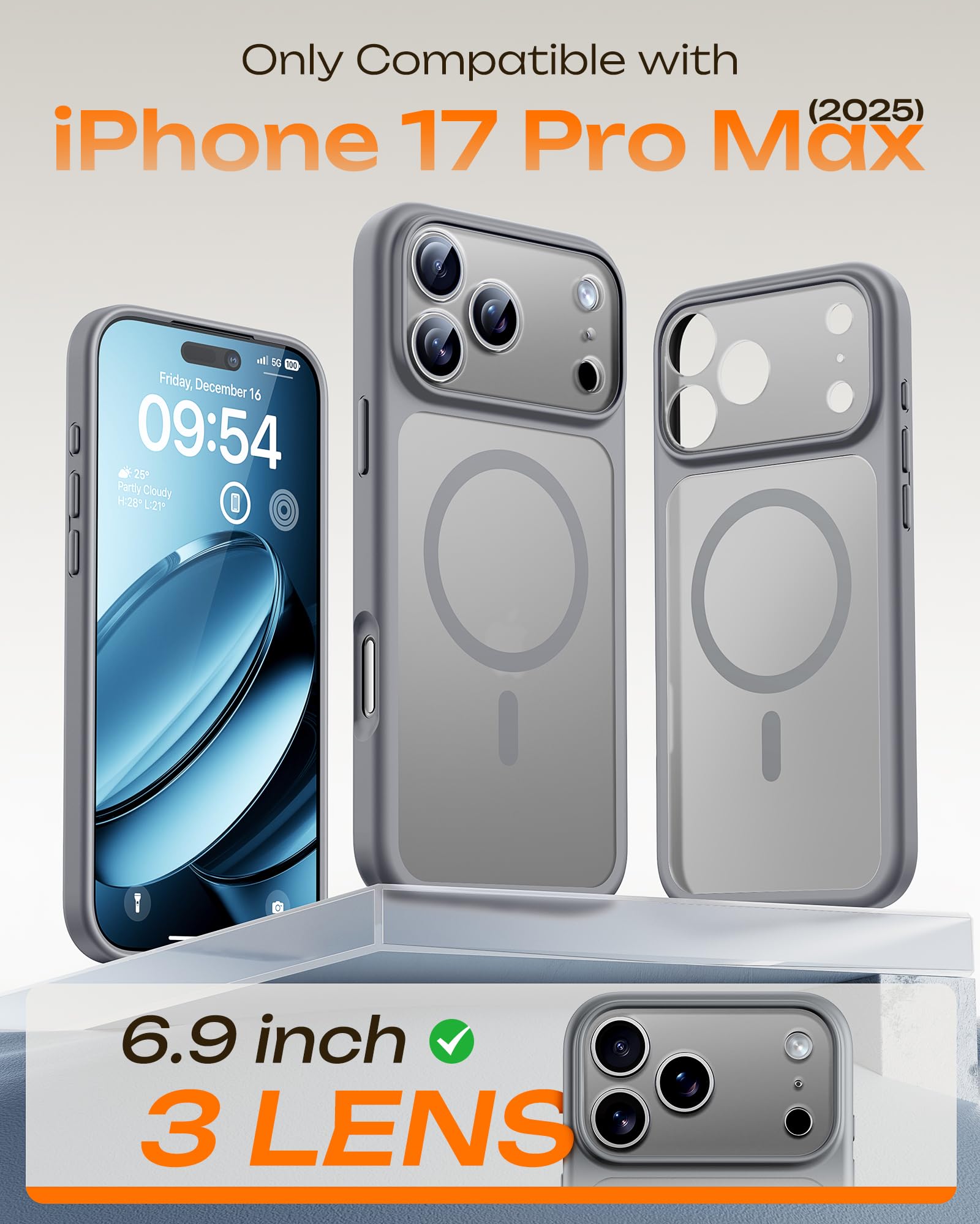 TOCOL Cover Magnetica per iPhone 17 Pro Max 6,9 Pollic, Compatibile con MagSafe, Anello Magnetico Incorporato, Protezione Fotocamera Integrata, Custodia Antiurto Traslucida Opaca, Titanio Grigio