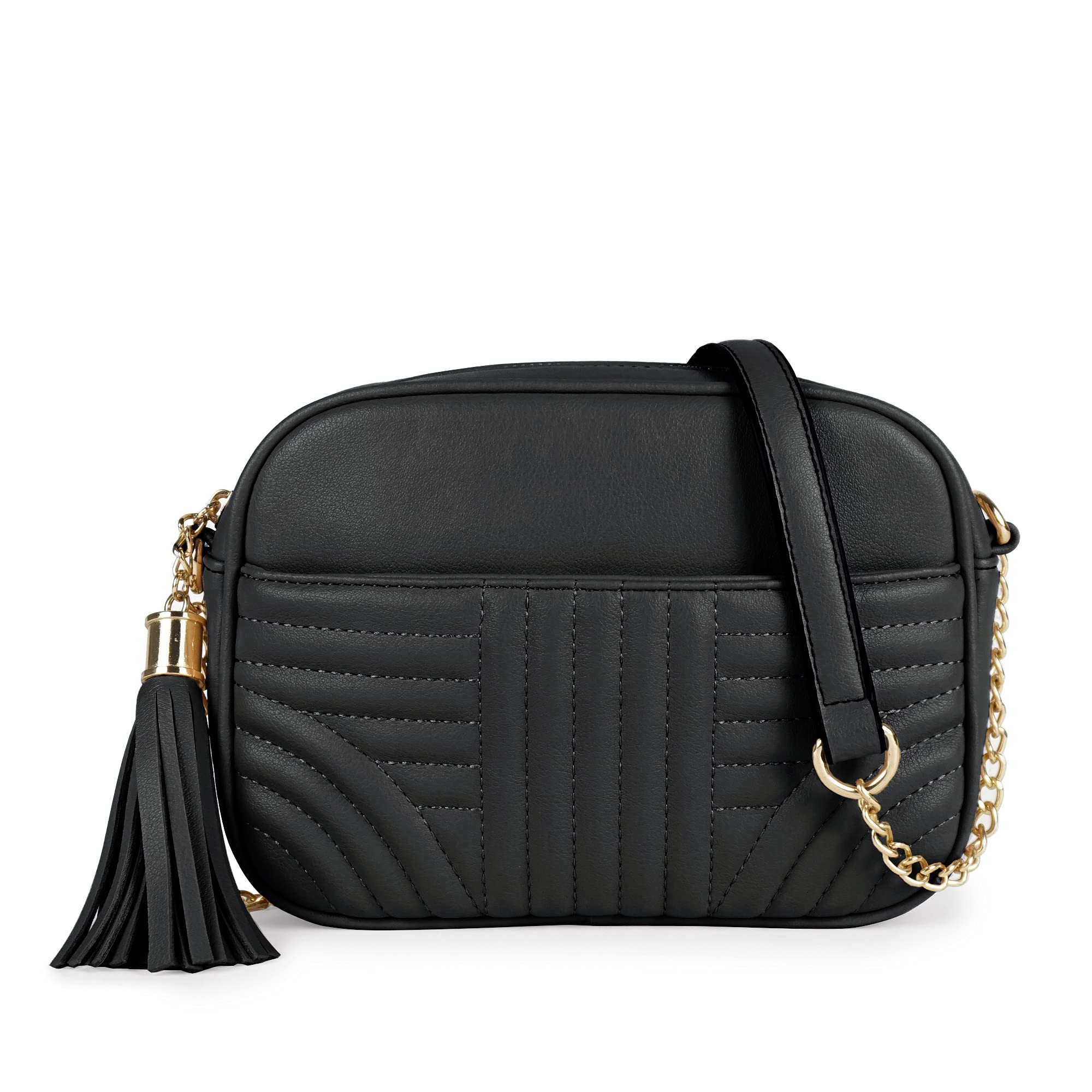 EVVE Quilted Crossbody Bags for Women - Stylish Camera Bag with Tassel - Lightweight Medium Size Shoulder Purse