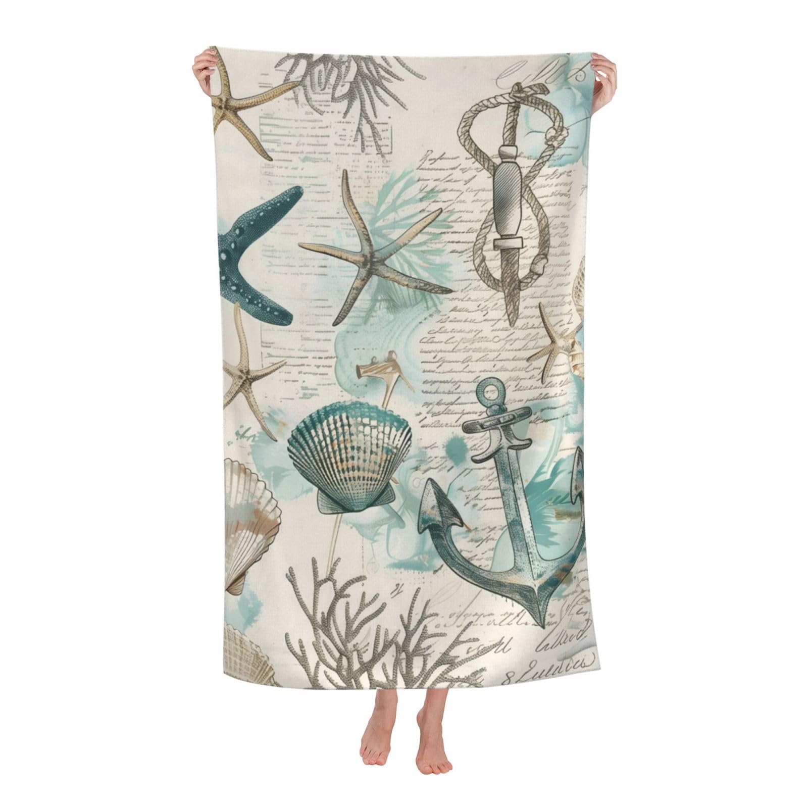 HLBSDM Nautical Sea Life Beach Towel Ocean Theme Sand Free Microfiber Bath Towel Ultra Soft Quick Dry Pool Towel Absorbent Towel Lightweight Towel Gifts for Outdoor Bathroom Swimming Decor 31inx51in
