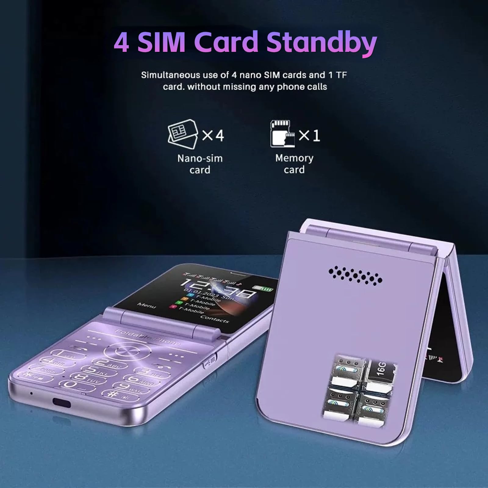 Teléfono Móvil para Personas Mayores con Tapa, Diseño con Tapa, Pantalla Dual, Botones Grandes, Marcación Rápida, Sonido Claro, Cámara HD, Linterna LED (Purple)