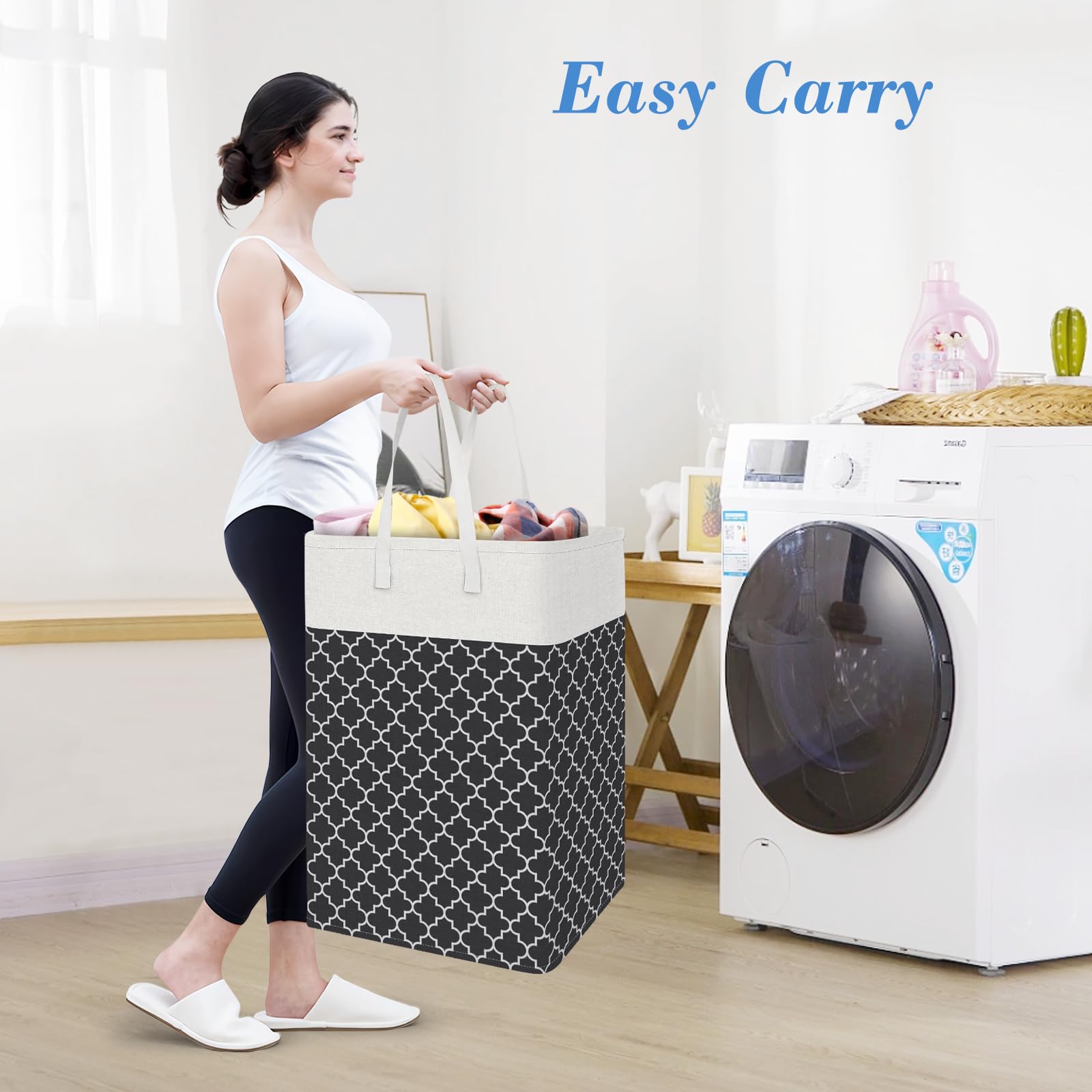 BlissTotes Cesto portabiancheria pieghevole, nero, 100 l, confezione da 3 | Cesto portabiancheria per camera da letto, cesto autoportante con manici, cesto portabiancheria