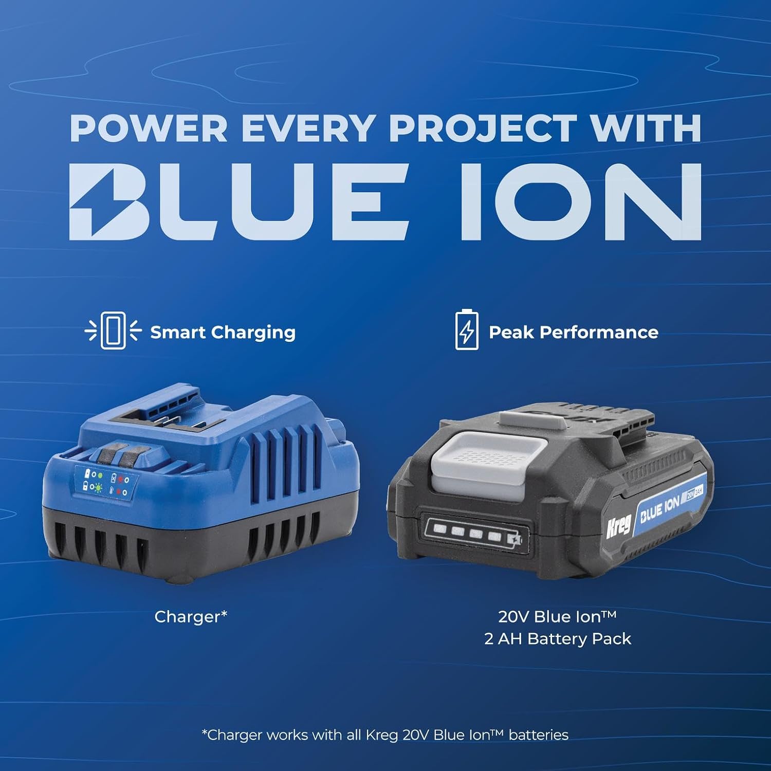 Kreg 20V Ionic Drive Oscillating Multi-Tool, 20V Blue Ion Charger & Blue Ion 2Ah Battery Pack - Compact, Durable & Easy to Use - 6 Speed Settings - Toolless Blade Change - KPTBMT100A
