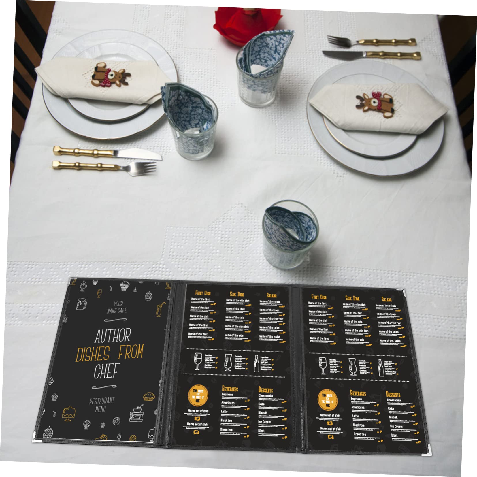 Healeved 10 Piezas Carpeta De Recetas Bebidas Decoración Dorada Mangas De Menú Decoraciones De Mesa De Boda Portamenu Protector De Menú Carpeta De Menú Suministro De Restaurante Escritura