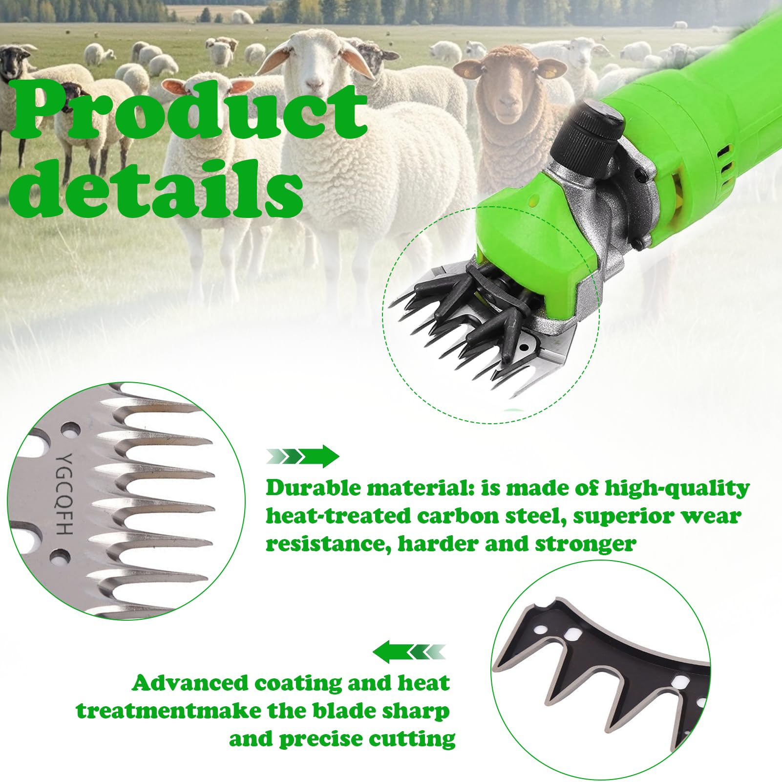 Lames de tondeuse professionnelles en acier inoxydable pour moutons, alpagas, chèvres (9 dents droites), lames de rechange pour tondeuse à poils épais