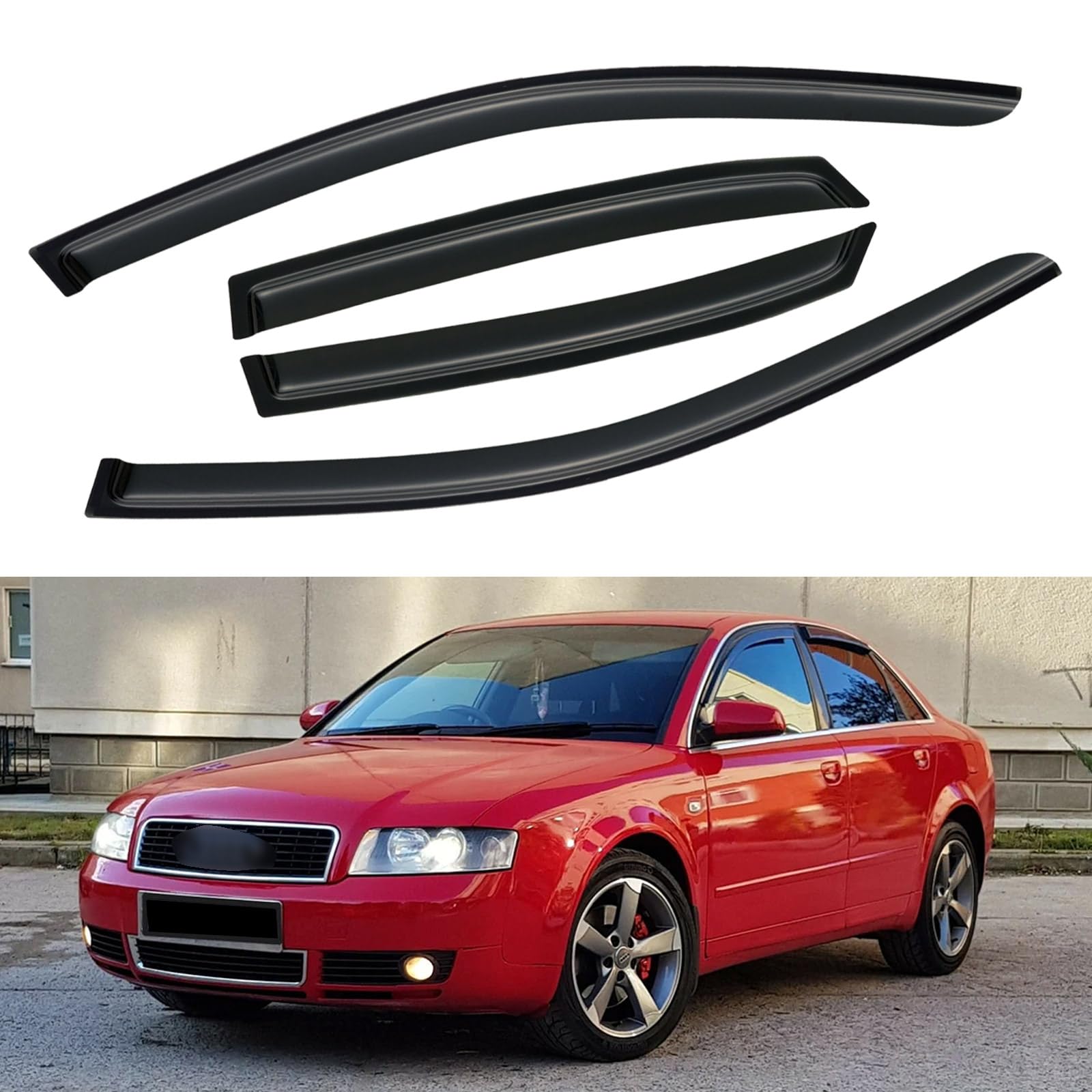 Window Visors Rain Guards for 2002-2008 Audi A4 / S4 | Out-Channel Window Vent Wind Deflectors Visors Shades Protectors for 2007 2008 Audi RS4