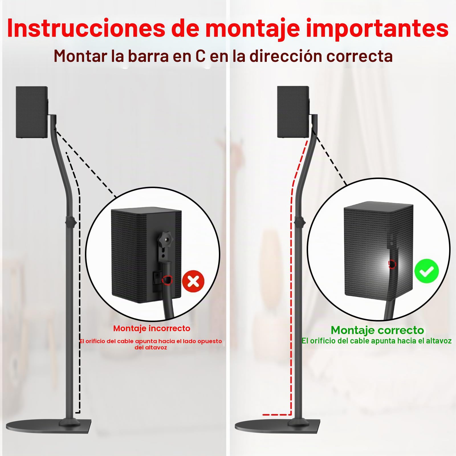 notiela Soporte universal para altavoces envolvente par de altura de 33 a 42 - Soporte de altavoz trasero para LG, Vizio, Sony, Samsung La mayoría de los pequeños soportes de altavoces de sonido