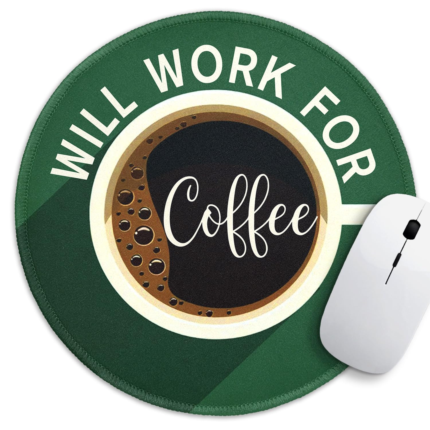 Funny Office Decor Round Mouse Pad, Will Work for Coffee Mouse Pad,8.7 inch Stitched Edge Non-Slip Rubber Base,Home Office Decor Desk Accessories,for Coworker Friend Leader Boss Work Gifts