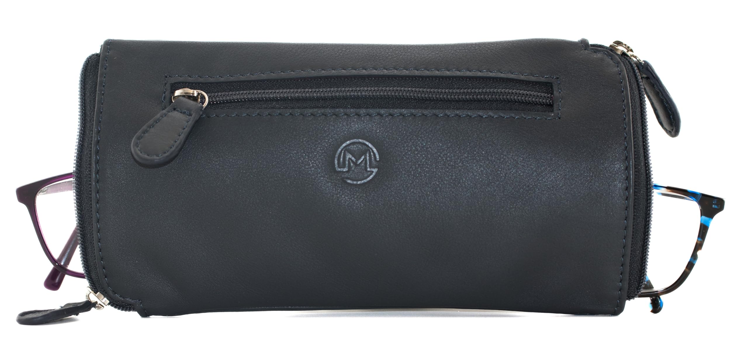 Mala Leather Women's Navy Double Zipped Glasses Case For 2 Pairs Of Glasses - 14 919 (Navy)