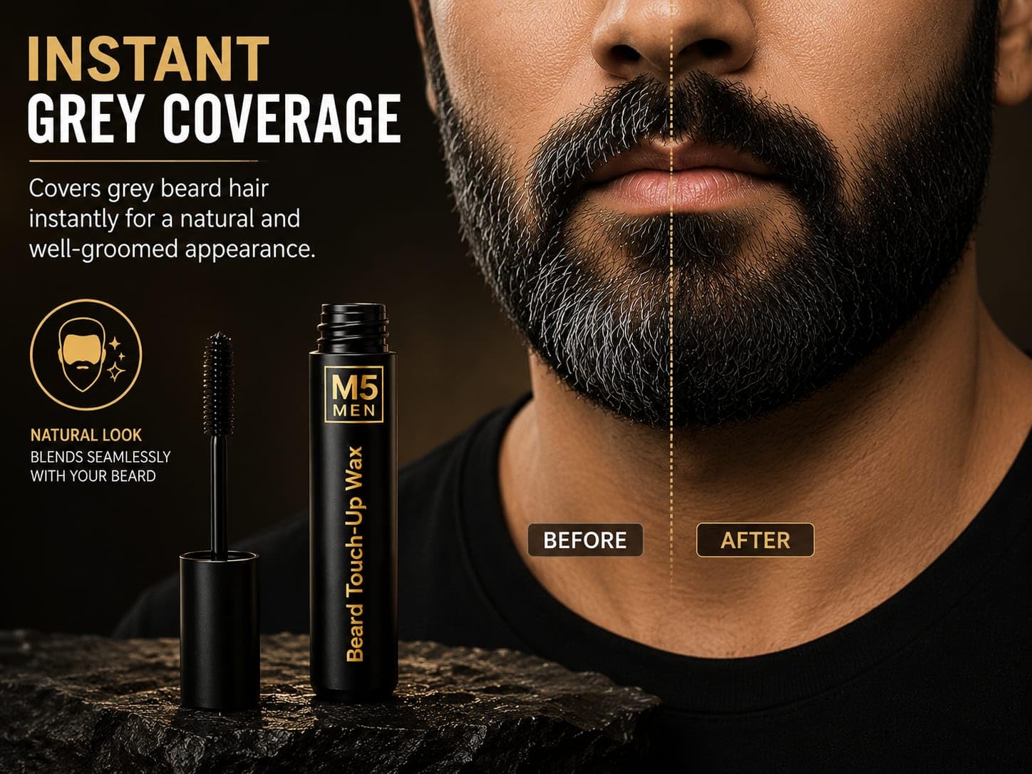 M5MEN Beard Touch Up Wax for Men, Natural Black Beard & Moustache Colour, Instant Grey Hair Coverage, Quick Beard Fix, Long Lasting Up to 12 Hours Hold, Pack of 2 3