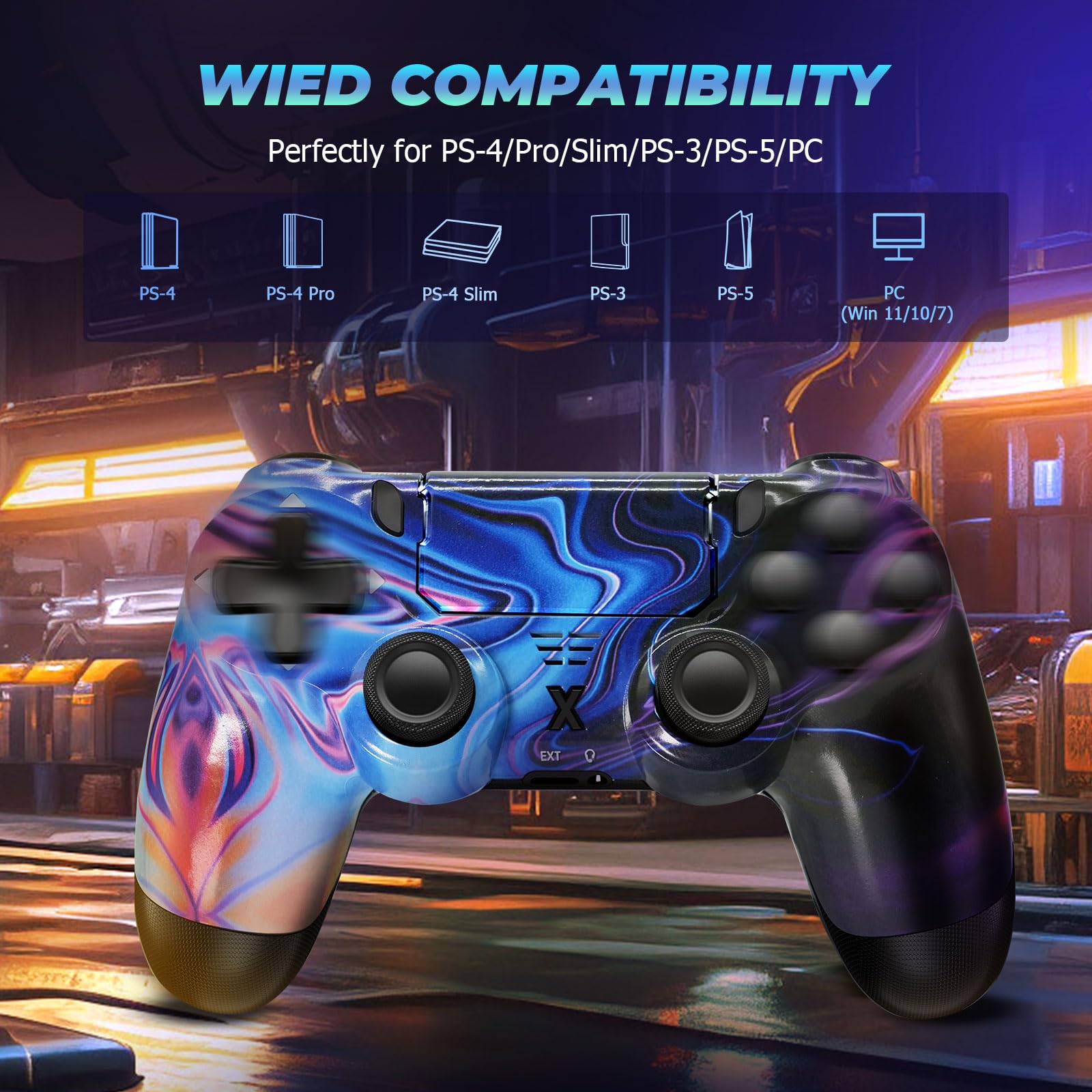 Hycago Manette sans pour PS-4, manette de jeu compatible avec PS-4/Slim/Pro, manette de jeu Bluetooth avec double vibration/écran tactile, capteur gyroscopique à 6 axes - 3