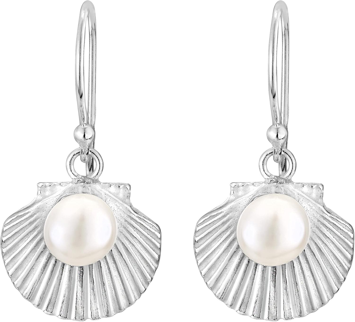 AeraVida Ocean’s Beauty Cultured Freshwater White Pearl in a Seashell .925 Sterling Silver Dangle Earrings | White Pearl Dangle Earrings for Women | Seashell Earrings Dangle Earrings Fashion Jewelry