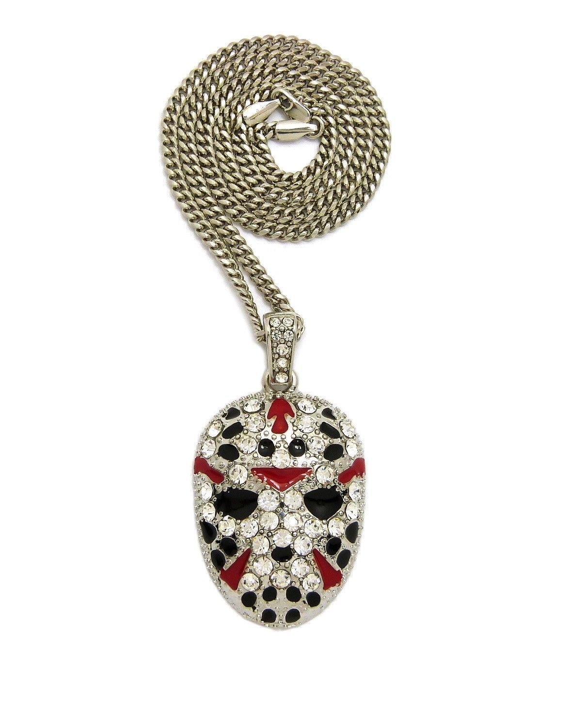 Shiny Jewelers USAMENS ICED OUT RAPPER MASK HIP HOP PENDANT 24" BOX, CUBAN, ROPE CHAIN NECKLACE