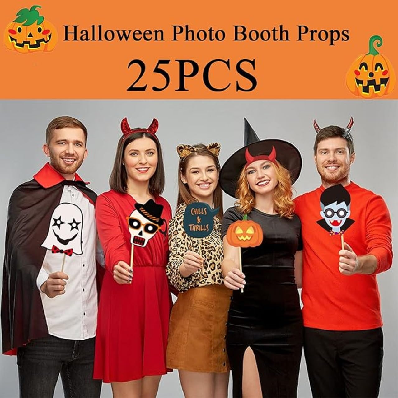 TASMAI MARKETING 25Pcs Halloween Party Photo Booth Props for Decorations,Halloween Photo Props Cards with Bamboo Sticks for Halloween Party,Funny Selfie Props for Adults Halloween Party Games Supplies 1