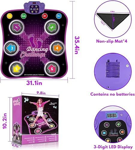 Miniatura 4 de Alfombrillas de baile para niños de 4 a 8 años, tapete de baile con Bluetooth, música integrada, melodías de 3 idiomas, 5 modos, alfombrillas de
