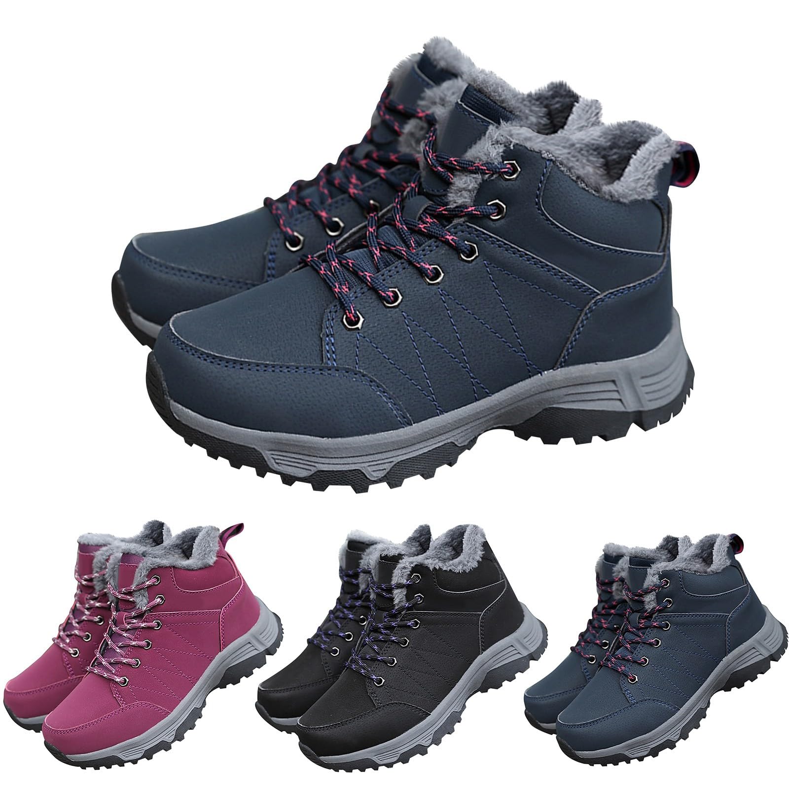 Générique Bottes Neige Femme Fourrées Chaude Imperméable Bottines Confortables Antidérapante Mollet Large Chaussures Chaude Résistant À L’humidité Fermeture Éclair Bottes Outdoor Randonnée Courses